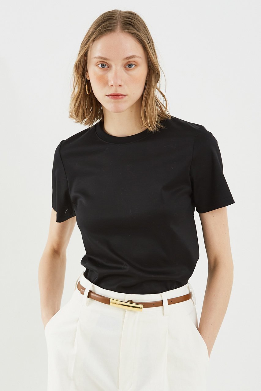 【デザイン ワークス/DESIGN WORKS】のコットンスムースコンパクトTシャツ 人気、トレンドファッション・服の通販 founy(ファニー) 　ファッション　Fashion　レディースファッション　Fashion for Women　トップス・カットソー　Cut & Sew Tops　シャツ・ブラウス・オフィスカジュアル　Elegant Blouses & Button-Ups　ロングTシャツ・Tシャツ　Longline T-Shirts & Tees　カットソー・ベーシックTシャツ　Cut-and-Sewn Tops / Stretch Tees & Basics　インナー　Innerwear　コンパクト　Compact, Small Size　ショート　Short, Short Length　ジャケット　Jacket, Outerwear　スリーブ　Sleeve, Long Sleeve / Short Sleeve　other-8|ID: prp329100004927596 ipo3291000000036975184