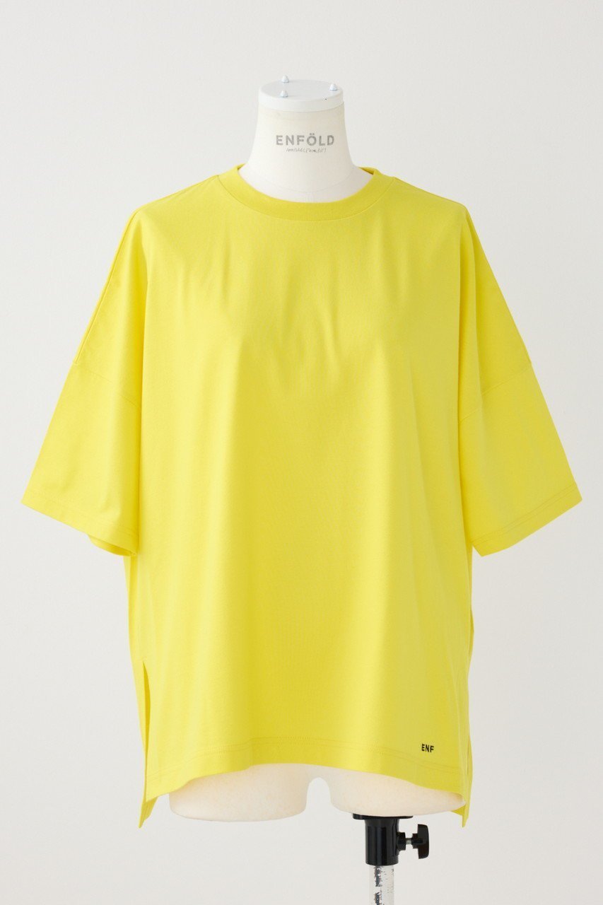 【エンフォルド/ENFOLD】のスビン天竺 スリットBIG T/SH Tシャツ インテリア・キッズ・メンズ・レディースファッション・服の通販 founy(ファニー) 　ファッション　Fashion　レディースファッション　Fashion for Women　トップス・カットソー　Cut & Sew Tops　シャツ・ブラウス・オフィスカジュアル　Elegant Blouses & Button-Ups　ロングTシャツ・Tシャツ　Longline T-Shirts & Tees　カットソー・ベーシックTシャツ　Cut-and-Sewn Tops / Stretch Tees & Basics　ショート　Short, Short Length　スリット　Slit, Slit Detail　スリーブ　Sleeve, Long Sleeve / Short Sleeve　ワイド　Wide, Wide Fit　ワンポイント　One Point, Statement Accent　イエロー|ID: prp329100004927676 ipo3291000000036976043