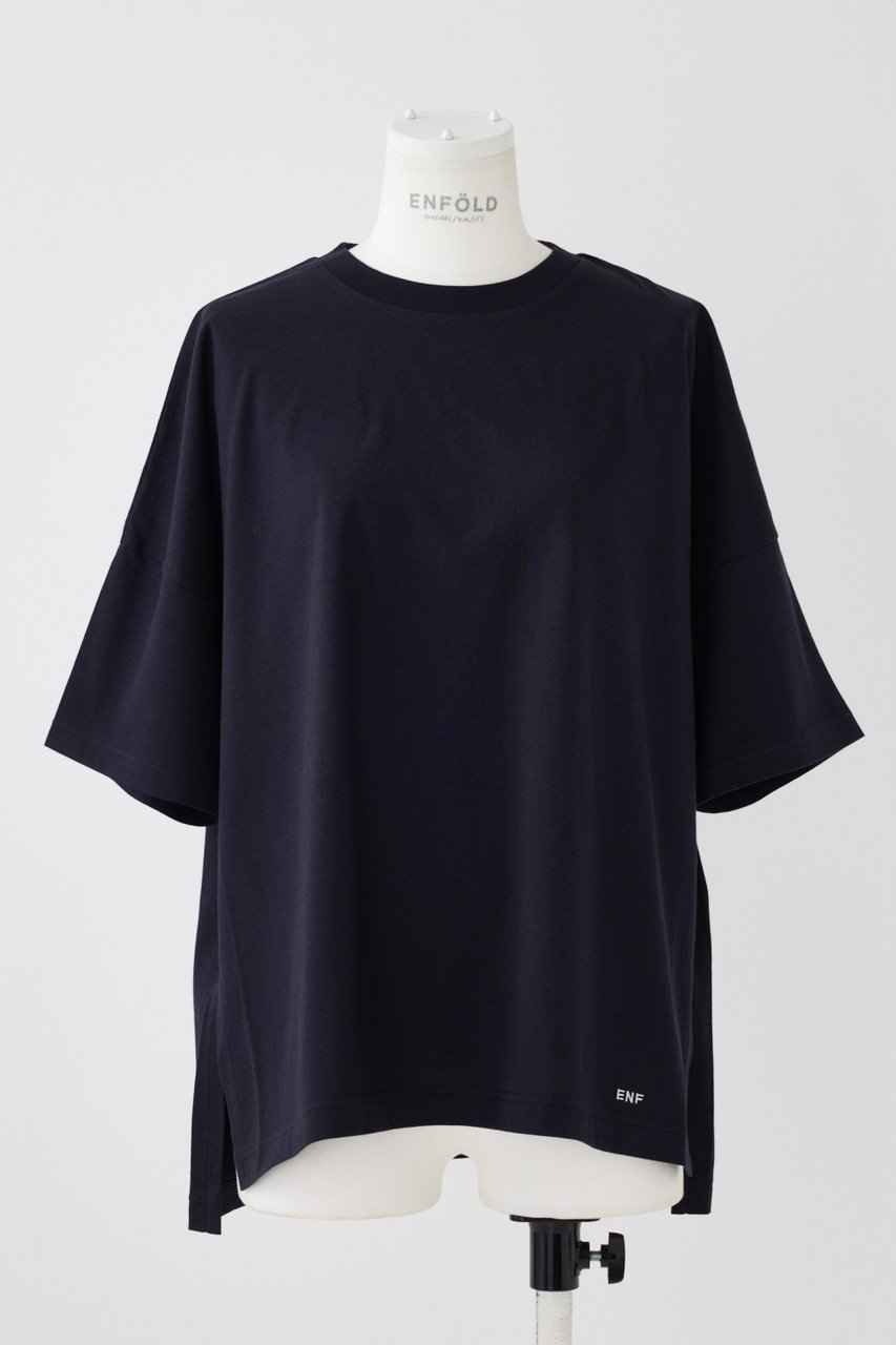 【エンフォルド/ENFOLD】のスビン天竺 スリットBIG T/SH Tシャツ インテリア・キッズ・メンズ・レディースファッション・服の通販 founy(ファニー) 　ファッション　Fashion　レディースファッション　Fashion for Women　トップス・カットソー　Cut & Sew Tops　シャツ・ブラウス・オフィスカジュアル　Elegant Blouses & Button-Ups　ロングTシャツ・Tシャツ　Longline T-Shirts & Tees　カットソー・ベーシックTシャツ　Cut-and-Sewn Tops / Stretch Tees & Basics　ショート　Short, Short Length　スリット　Slit, Slit Detail　スリーブ　Sleeve, Long Sleeve / Short Sleeve　ワイド　Wide, Wide Fit　ワンポイント　One Point, Statement Accent　ダークネイビー|ID: prp329100004927676 ipo3291000000036976045