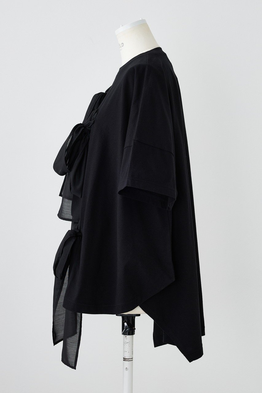 【エンフォルド/ENFOLD】のソフト天竺 リボンモチーフTシャツ 人気、トレンドファッション・服の通販 founy(ファニー) 　ファッション　Fashion　レディースファッション　Fashion for Women　トップス・カットソー　Cut & Sew Tops　シャツ・ブラウス・オフィスカジュアル　Elegant Blouses & Button-Ups　ロングTシャツ・Tシャツ　Longline T-Shirts & Tees　カットソー・ベーシックTシャツ　Cut-and-Sewn Tops / Stretch Tees & Basics　ギャザー　Gathered, Ruffled　ショート　Short, Short Length　スリーブ　Sleeve, Long Sleeve / Short Sleeve　バランス　Balance, Style Balance　モチーフ　Motif, Design Theme　リボン　Ribbon, Bow　ルーズ　Loose, Oversized　other-2|ID: prp329100004927865 ipo3291000000036977830