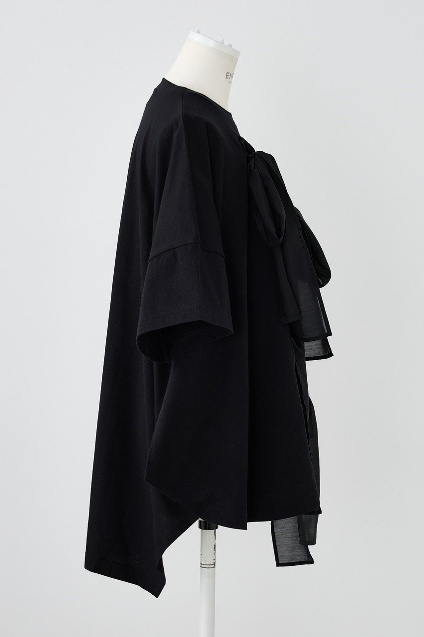 【エンフォルド/ENFOLD】のソフト天竺 リボンモチーフTシャツ 人気、トレンドファッション・服の通販 founy(ファニー) 　ファッション　Fashion　レディースファッション　Fashion for Women　トップス・カットソー　Cut & Sew Tops　シャツ・ブラウス・オフィスカジュアル　Elegant Blouses & Button-Ups　ロングTシャツ・Tシャツ　Longline T-Shirts & Tees　カットソー・ベーシックTシャツ　Cut-and-Sewn Tops / Stretch Tees & Basics　ギャザー　Gathered, Ruffled　ショート　Short, Short Length　スリーブ　Sleeve, Long Sleeve / Short Sleeve　バランス　Balance, Style Balance　モチーフ　Motif, Design Theme　リボン　Ribbon, Bow　ルーズ　Loose, Oversized　other-4|ID: prp329100004927865 ipo3291000000036977837