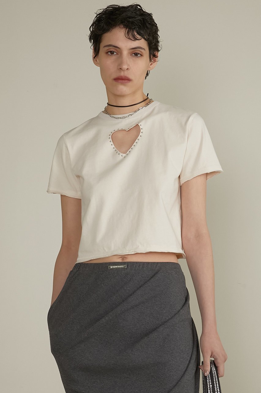 【プランク プロジェクト/PRANK PROJECT】のハートスタッズTEE / Heart Stud Tee 人気、トレンドファッション・服の通販 founy(ファニー) 　ファッション　Fashion　レディースファッション　Fashion for Women　トップス・カットソー　Cut & Sew Tops　キャミソール&ノースリーブ　Camisoles & Sleeveless Tops　シャツ・ブラウス・オフィスカジュアル　Elegant Blouses & Button-Ups　ロングTシャツ・Tシャツ　Longline T-Shirts & Tees　カットソー・ベーシックTシャツ　Cut-and-Sewn Tops / Stretch Tees & Basics　インナー　Innerwear　キャミソール　Camisole, Spaghetti Strap Top　コンパクト　Compact, Small Size　ジャケット　Jacket, Outerwear　スタッズ　Studs, Metal Accents　タンク　Tank Top, Sleeveless Top　other-8|ID: prp329100004927946 ipo3291000000036978464