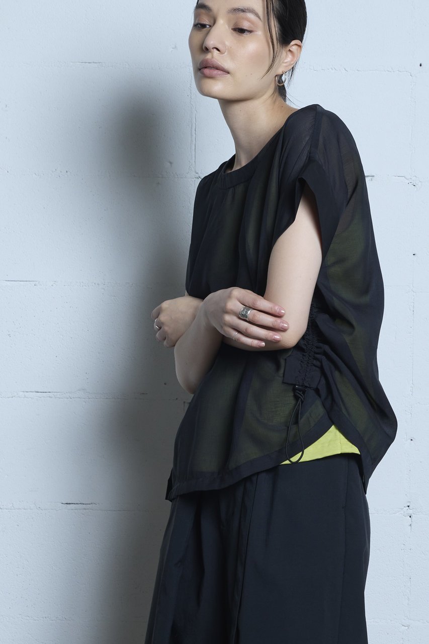 【ピアッカセッテ/ph7+】のドローストリングプルオーバー 人気、トレンドファッション・服の通販 founy(ファニー) 　ファッション　Fashion　レディースファッション　Fashion for Women　トップス・カットソー　Cut & Sew Tops　シャツ・ブラウス・オフィスカジュアル　Elegant Blouses & Button-Ups　ロングTシャツ・Tシャツ　Longline T-Shirts & Tees　カジュアルプルオーバー・ニットトップス　Pullovers & Knit Tops / Casual Pullovers　カットソー・ベーシックTシャツ　Cut-and-Sewn Tops / Stretch Tees & Basics　ギャザー　Gathered, Ruffled　シアー　Sheer, See-Through　ショート　Short, Short Length　スリーブ　Sleeve, Long Sleeve / Short Sleeve　ドッキング　Docking, Mixed Material　ハーフ　Half, Half-Length　夏　Summer　春　Spring　S/S・春夏　SS, Spring/Summer, Warm Season　other-8|ID: prp329100004927961 ipo3291000000036978628