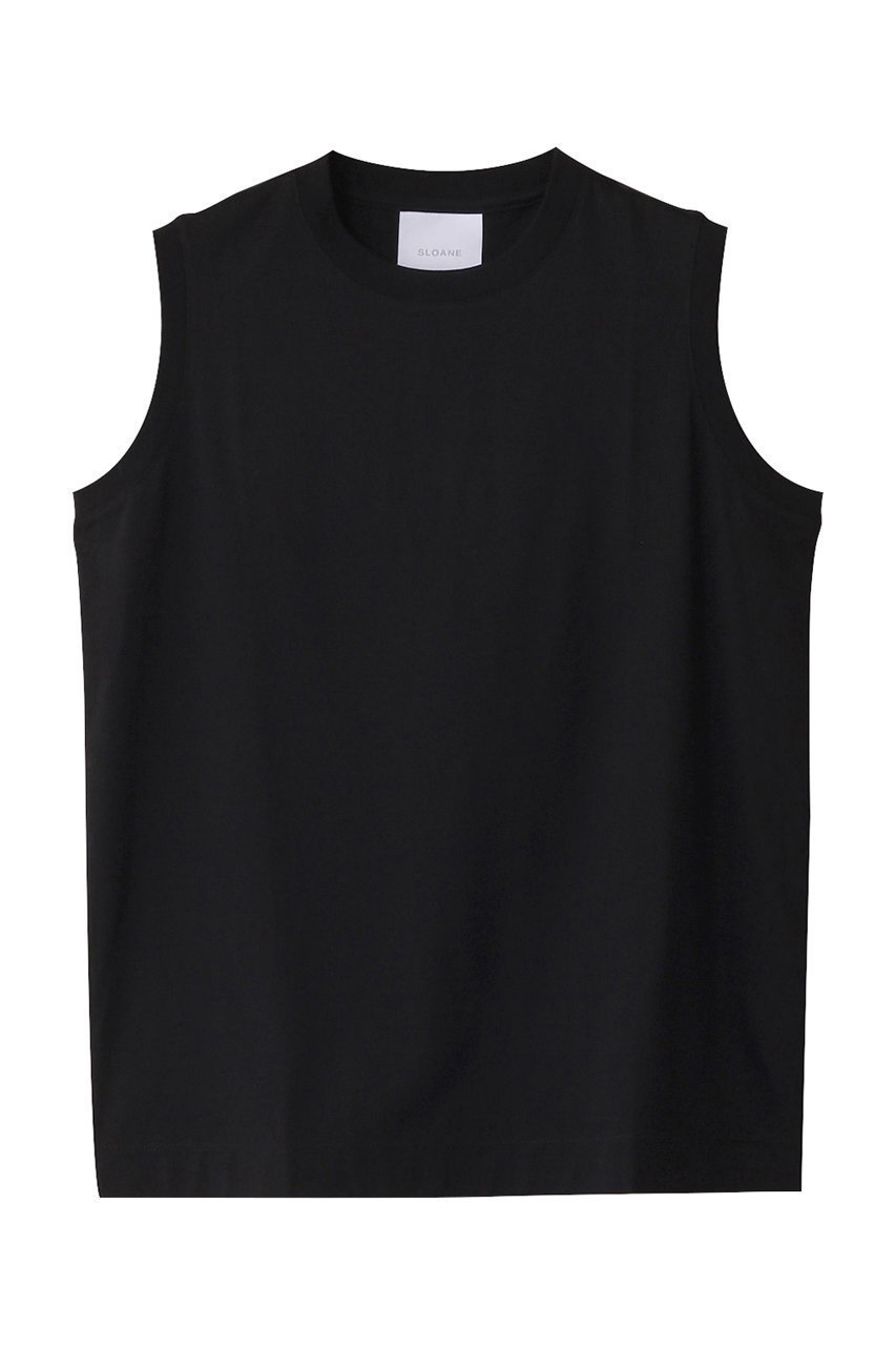 【スローン/SLOANE】の60/2コットン天竺 UVノースリーブ インテリア・キッズ・メンズ・レディースファッション・服の通販 founy(ファニー) 　ファッション　Fashion　レディースファッション　Fashion for Women　トップス・カットソー　Cut & Sew Tops　キャミソール&ノースリーブ　Camisoles & Sleeveless Tops　シャツ・ブラウス・オフィスカジュアル　Elegant Blouses & Button-Ups　ロングTシャツ・Tシャツ　Longline T-Shirts & Tees　カットソー・ベーシックTシャツ　Cut-and-Sewn Tops / Stretch Tees & Basics　インナー　Innerwear　カーディガン　Cardigan, Knitwear　キャミソール　Camisole, Spaghetti Strap Top　シンプル　Simple, Minimal　タンク　Tank Top, Sleeveless Top　ノースリーブ　Sleeveless, No-Sleeve　エレガント 上品　Elegant　夏　Summer　ブラック|ID: prp329100004927977 ipo3291000000036978705