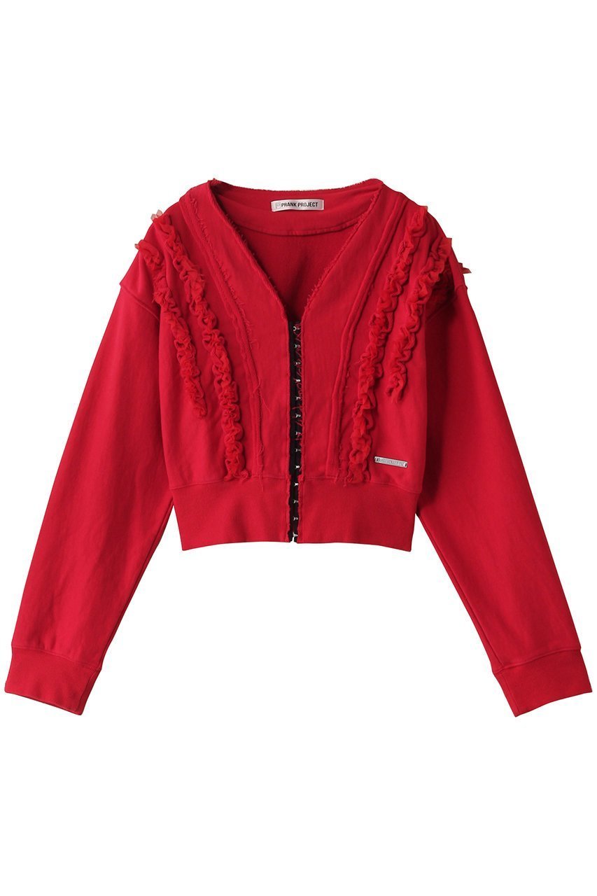 【プランク プロジェクト/PRANK PROJECT】のフリルスウェットカーディガン / Frills Sweatshirt Cardigan インテリア・キッズ・メンズ・レディースファッション・服の通販 founy(ファニー) 　ファッション　Fashion　レディースファッション　Fashion for Women　トップス・カットソー　Cut & Sew Tops　カーディガン・羽織り　Layered Style Cardigans　シャツ・ブラウス・オフィスカジュアル　Elegant Blouses & Button-Ups　レディースパーカー・カジュアルフーディー　Casual Hoodies & Sweatshirts　ロングTシャツ・Tシャツ　Longline T-Shirts & Tees　スウェット・クルーネックトップス　Sweatshirts & Crewnecks / Relaxed Fit Sweat Tops　カットソー・ベーシックTシャツ　Cut-and-Sewn Tops / Stretch Tees & Basics　カーディガン　Cardigan, Knitwear　キャミワンピース　Cami Dress, Slip Dress　スウェット / スエット　Sweatshirt, Sweatwear　フリル　Frill, Ruffle　エレガント 上品　Elegant　洗える　Machine Washable　軽量　Lightweight, Ultra Light　RED(レッド)|ID: prp329100004928014 ipo3291000000036979094