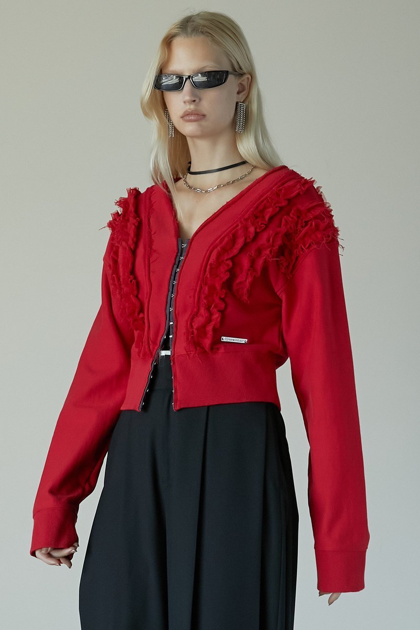 【プランク プロジェクト/PRANK PROJECT】のフリルスウェットカーディガン / Frills Sweatshirt Cardigan 人気、トレンドファッション・服の通販 founy(ファニー) 　ファッション　Fashion　レディースファッション　Fashion for Women　トップス・カットソー　Cut & Sew Tops　カーディガン・羽織り　Layered Style Cardigans　シャツ・ブラウス・オフィスカジュアル　Elegant Blouses & Button-Ups　レディースパーカー・カジュアルフーディー　Casual Hoodies & Sweatshirts　ロングTシャツ・Tシャツ　Longline T-Shirts & Tees　スウェット・クルーネックトップス　Sweatshirts & Crewnecks / Relaxed Fit Sweat Tops　カットソー・ベーシックTシャツ　Cut-and-Sewn Tops / Stretch Tees & Basics　カーディガン　Cardigan, Knitwear　キャミワンピース　Cami Dress, Slip Dress　スウェット / スエット　Sweatshirt, Sweatwear　フリル　Frill, Ruffle　エレガント 上品　Elegant　洗える　Machine Washable　軽量　Lightweight, Ultra Light　other-6|ID: prp329100004928014 ipo3291000000036979103