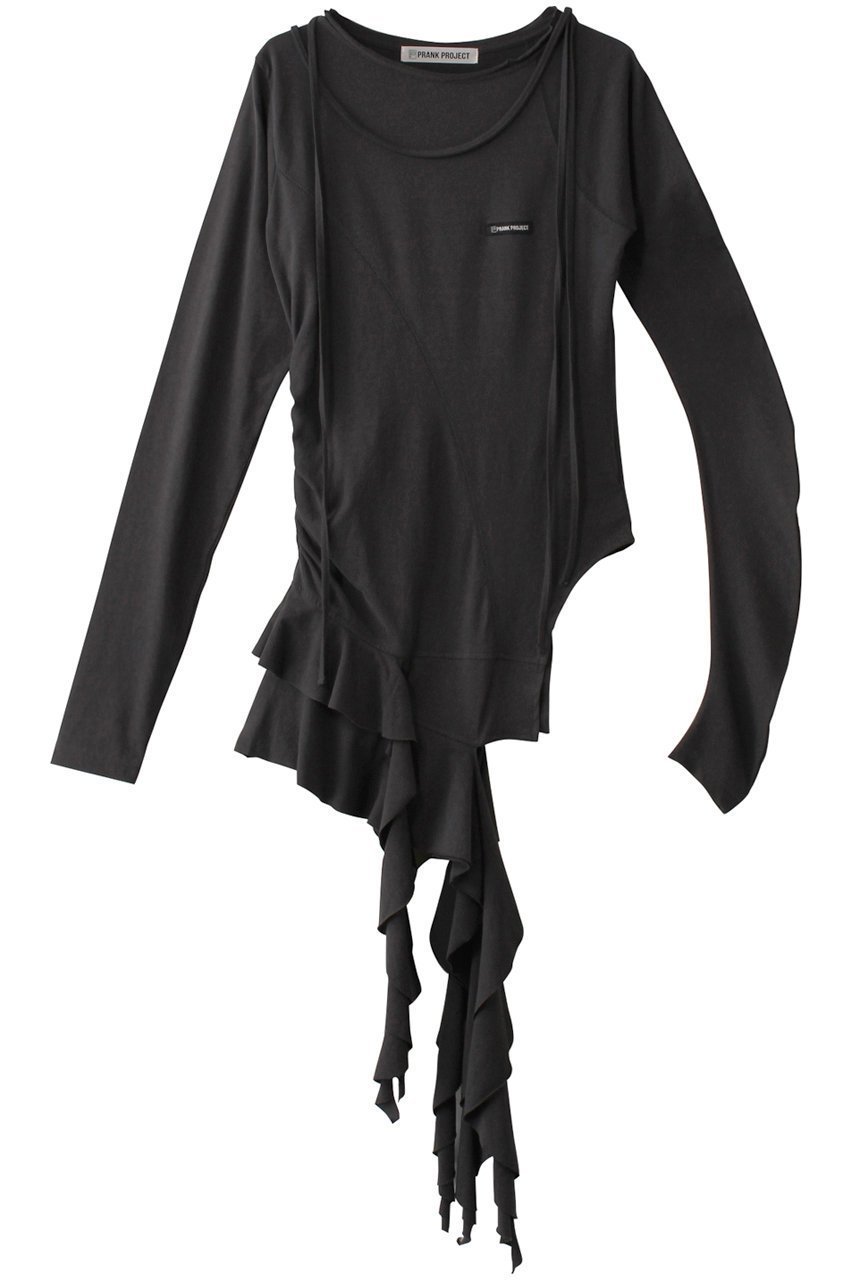 【プランク プロジェクト/PRANK PROJECT】のラッフルヘムアシメトップ / Ruffle Hem Asymmetric Top インテリア・キッズ・メンズ・レディースファッション・服の通販 founy(ファニー) 　ファッション　Fashion　レディースファッション　Fashion for Women　トップス・カットソー　Cut & Sew Tops　シャツ・ブラウス・オフィスカジュアル　Elegant Blouses & Button-Ups　ロングTシャツ・Tシャツ　Longline T-Shirts & Tees　カットソー・ベーシックTシャツ　Cut-and-Sewn Tops / Stretch Tees & Basics　おすすめ　Recommended / Our Picks　アシンメトリー　Asymmetrical Style　コンパクト　Compact, Small Size　スリーブ　Sleeve, Long Sleeve / Short Sleeve　チュニック　Tunic, Long Top　ツイル　Twist, Twisted Detail　デニム　Denim, Jeans Material　パターン　Pattern, Design Print　フロント　Front, Front Design　ボトム　Bottoms, Lower Wear　ロング　Long, Long-Length　C.GRY(チャコールグレー)|ID: prp329100004928017 ipo3291000000036979115