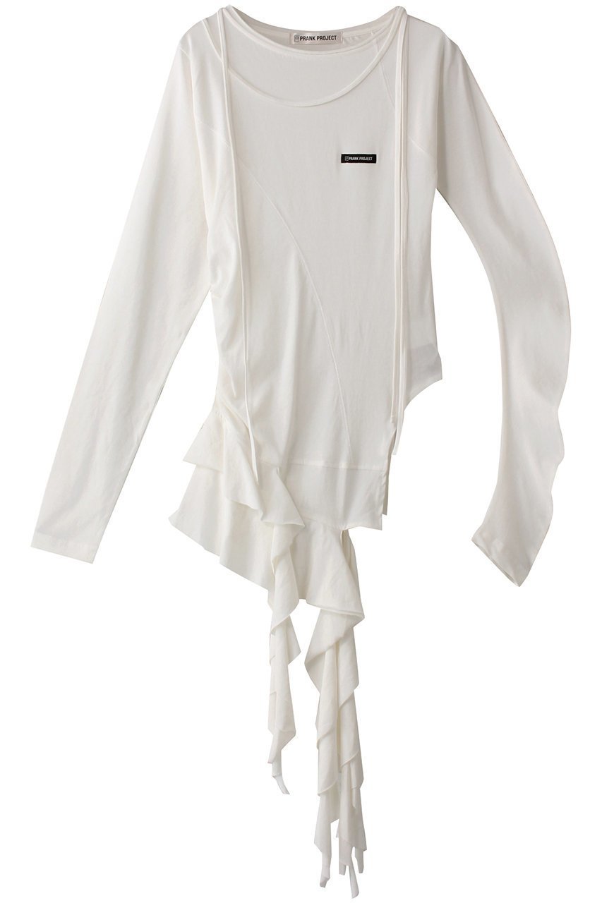 【プランク プロジェクト/PRANK PROJECT】のラッフルヘムアシメトップ / Ruffle Hem Asymmetric Top インテリア・キッズ・メンズ・レディースファッション・服の通販 founy(ファニー) 　ファッション　Fashion　レディースファッション　Fashion for Women　トップス・カットソー　Cut & Sew Tops　シャツ・ブラウス・オフィスカジュアル　Elegant Blouses & Button-Ups　ロングTシャツ・Tシャツ　Longline T-Shirts & Tees　カットソー・ベーシックTシャツ　Cut-and-Sewn Tops / Stretch Tees & Basics　おすすめ　Recommended / Our Picks　アシンメトリー　Asymmetrical Style　コンパクト　Compact, Small Size　スリーブ　Sleeve, Long Sleeve / Short Sleeve　チュニック　Tunic, Long Top　ツイル　Twist, Twisted Detail　デニム　Denim, Jeans Material　パターン　Pattern, Design Print　フロント　Front, Front Design　ボトム　Bottoms, Lower Wear　ロング　Long, Long-Length　WHT(ホワイト)|ID: prp329100004928017 ipo3291000000036979119