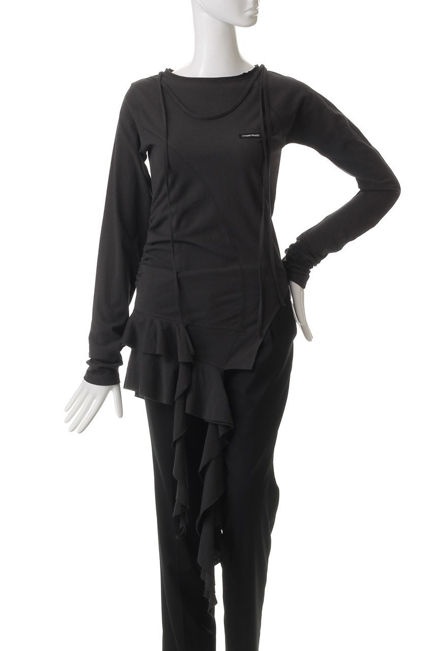 【プランク プロジェクト/PRANK PROJECT】のラッフルヘムアシメトップ / Ruffle Hem Asymmetric Top 人気、トレンドファッション・服の通販 founy(ファニー) 　ファッション　Fashion　レディースファッション　Fashion for Women　トップス・カットソー　Cut & Sew Tops　シャツ・ブラウス・オフィスカジュアル　Elegant Blouses & Button-Ups　ロングTシャツ・Tシャツ　Longline T-Shirts & Tees　カットソー・ベーシックTシャツ　Cut-and-Sewn Tops / Stretch Tees & Basics　おすすめ　Recommended / Our Picks　アシンメトリー　Asymmetrical Style　コンパクト　Compact, Small Size　スリーブ　Sleeve, Long Sleeve / Short Sleeve　チュニック　Tunic, Long Top　ツイル　Twist, Twisted Detail　デニム　Denim, Jeans Material　パターン　Pattern, Design Print　フロント　Front, Front Design　ボトム　Bottoms, Lower Wear　ロング　Long, Long-Length　other-2|ID: prp329100004928017 ipo3291000000036979121