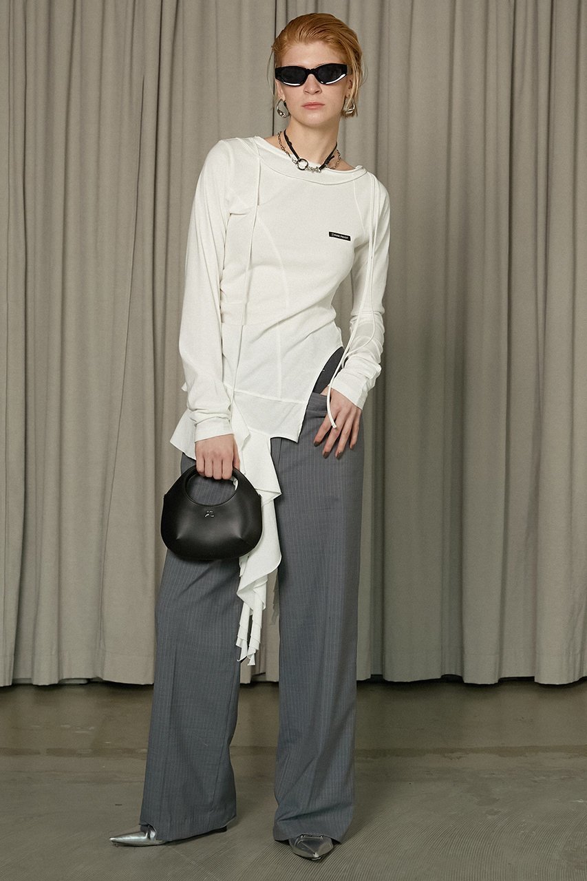 【プランク プロジェクト/PRANK PROJECT】のラッフルヘムアシメトップ / Ruffle Hem Asymmetric Top 人気、トレンドファッション・服の通販 founy(ファニー) 　ファッション　Fashion　レディースファッション　Fashion for Women　トップス・カットソー　Cut & Sew Tops　シャツ・ブラウス・オフィスカジュアル　Elegant Blouses & Button-Ups　ロングTシャツ・Tシャツ　Longline T-Shirts & Tees　カットソー・ベーシックTシャツ　Cut-and-Sewn Tops / Stretch Tees & Basics　おすすめ　Recommended / Our Picks　アシンメトリー　Asymmetrical Style　コンパクト　Compact, Small Size　スリーブ　Sleeve, Long Sleeve / Short Sleeve　チュニック　Tunic, Long Top　ツイル　Twist, Twisted Detail　デニム　Denim, Jeans Material　パターン　Pattern, Design Print　フロント　Front, Front Design　ボトム　Bottoms, Lower Wear　ロング　Long, Long-Length　other-7|ID: prp329100004928017 ipo3291000000036979130