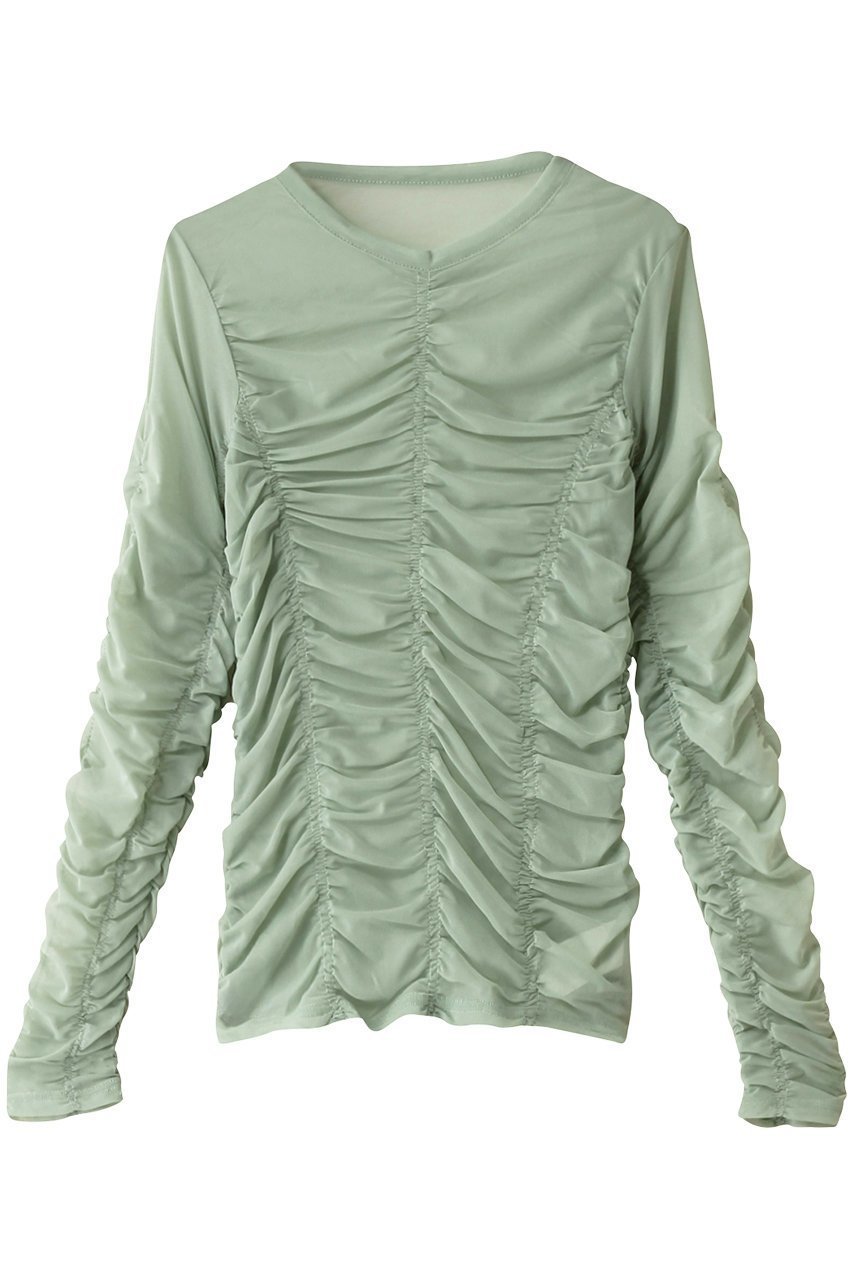 【メゾンスペシャル/MAISON SPECIAL】のシースルシャーリングトップ インテリア・キッズ・メンズ・レディースファッション・服の通販 founy(ファニー) 　ファッション　Fashion　レディースファッション　Fashion for Women　トップス・カットソー　Cut & Sew Tops　シャツ・ブラウス・オフィスカジュアル　Elegant Blouses & Button-Ups　ロングTシャツ・Tシャツ　Longline T-Shirts & Tees　カットソー・ベーシックTシャツ　Cut-and-Sewn Tops / Stretch Tees & Basics　コンパクト　Compact, Small Size　シャーリング　Shirring, Ruched　スリーブ　Sleeve, Long Sleeve / Short Sleeve　ビスチェ　Bustier, Corset Top　ファブリック　Fabric, Textile　ロング　Long, Long-Length　M.GRN(ミントグリーン)|ID: prp329100004928038 ipo3291000000036979368