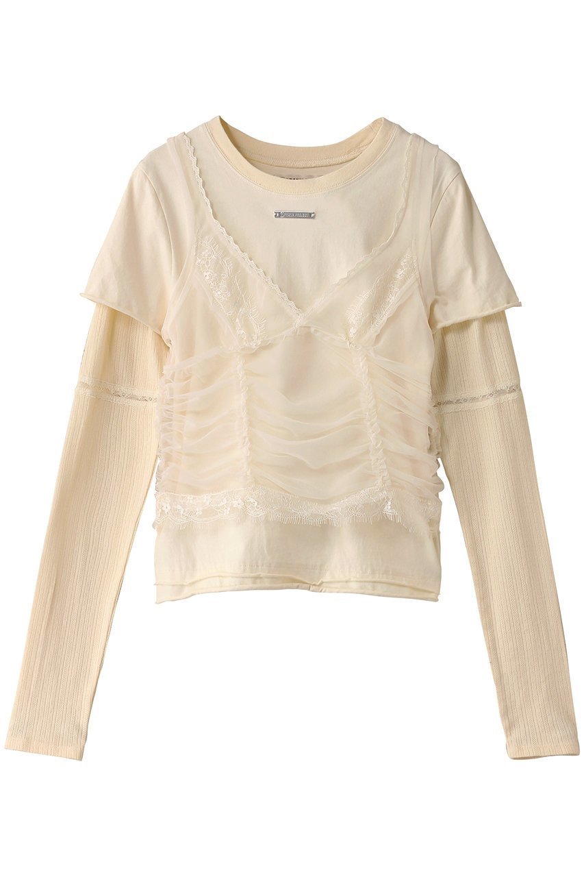 【プランク プロジェクト/PRANK PROJECT】のビスチェレイヤードレーストリムトップ / Bustier Layered Lace Trim Top インテリア・キッズ・メンズ・レディースファッション・服の通販 founy(ファニー) 　ファッション　Fashion　レディースファッション　Fashion for Women　トップス・カットソー　Cut & Sew Tops　キャミソール&ノースリーブ　Camisoles & Sleeveless Tops　シャツ・ブラウス・オフィスカジュアル　Elegant Blouses & Button-Ups　ロングTシャツ・Tシャツ　Longline T-Shirts & Tees　カットソー・ベーシックTシャツ　Cut-and-Sewn Tops / Stretch Tees & Basics　ビスチェ　Bustiers & Corset Tops / Layered Bustier Style　おすすめ　Recommended / Our Picks　エアリー　Airy Texture　カットソー　Cut and Sewn Top　キャミソール　Camisole, Spaghetti Strap Top　シアー　Sheer, See-Through　シフォン　Chiffon, Lightweight Fabric　タンク　Tank Top, Sleeveless Top　トリミング　Trimming, Decorative Edge　ドッキング　Docking, Mixed Material　バランス　Balance, Style Balance　パターン　Pattern, Design Print　マニッシュ　Mannish, Boyish　メッシュ　Mesh, Net Fabric　レース　Lace, Lace Fabric　長袖　Long Sleeve, Full Sleeve　IVR(アイボリー)|ID: prp329100004928058 ipo3291000000036979520
