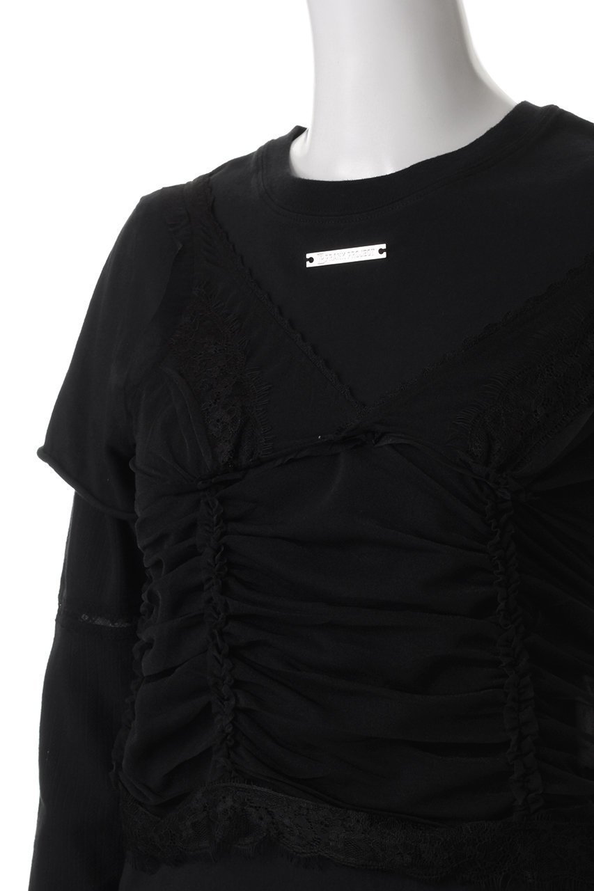 【プランク プロジェクト/PRANK PROJECT】のビスチェレイヤードレーストリムトップ / Bustier Layered Lace Trim Top 人気、トレンドファッション・服の通販 founy(ファニー) 　ファッション　Fashion　レディースファッション　Fashion for Women　トップス・カットソー　Cut & Sew Tops　キャミソール&ノースリーブ　Camisoles & Sleeveless Tops　シャツ・ブラウス・オフィスカジュアル　Elegant Blouses & Button-Ups　ロングTシャツ・Tシャツ　Longline T-Shirts & Tees　カットソー・ベーシックTシャツ　Cut-and-Sewn Tops / Stretch Tees & Basics　ビスチェ　Bustiers & Corset Tops / Layered Bustier Style　おすすめ　Recommended / Our Picks　エアリー　Airy Texture　カットソー　Cut and Sewn Top　キャミソール　Camisole, Spaghetti Strap Top　シアー　Sheer, See-Through　シフォン　Chiffon, Lightweight Fabric　タンク　Tank Top, Sleeveless Top　トリミング　Trimming, Decorative Edge　ドッキング　Docking, Mixed Material　バランス　Balance, Style Balance　パターン　Pattern, Design Print　マニッシュ　Mannish, Boyish　メッシュ　Mesh, Net Fabric　レース　Lace, Lace Fabric　長袖　Long Sleeve, Full Sleeve　other-5|ID: prp329100004928058 ipo3291000000036979529