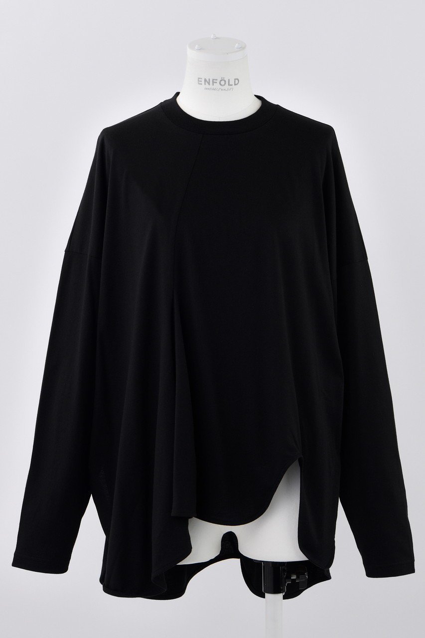 【エンフォルド/ENFOLD】のスビン天竺 アシンメドレープロンT インテリア・キッズ・メンズ・レディースファッション・服の通販 founy(ファニー) 　ファッション　Fashion　レディースファッション　Fashion for Women　トップス・カットソー　Cut & Sew Tops　シャツ・ブラウス・オフィスカジュアル　Elegant Blouses & Button-Ups　ロングTシャツ・Tシャツ　Longline T-Shirts & Tees　カットソー・ベーシックTシャツ　Cut-and-Sewn Tops / Stretch Tees & Basics　アシンメトリー　Asymmetrical Style　スリーブ　Sleeve, Long Sleeve / Short Sleeve　リラックス　Relax, Relaxed Fit　ロング　Long, Long-Length　ワイド　Wide, Wide Fit　ブラック|ID: prp329100004928083 ipo3291000000036979719
