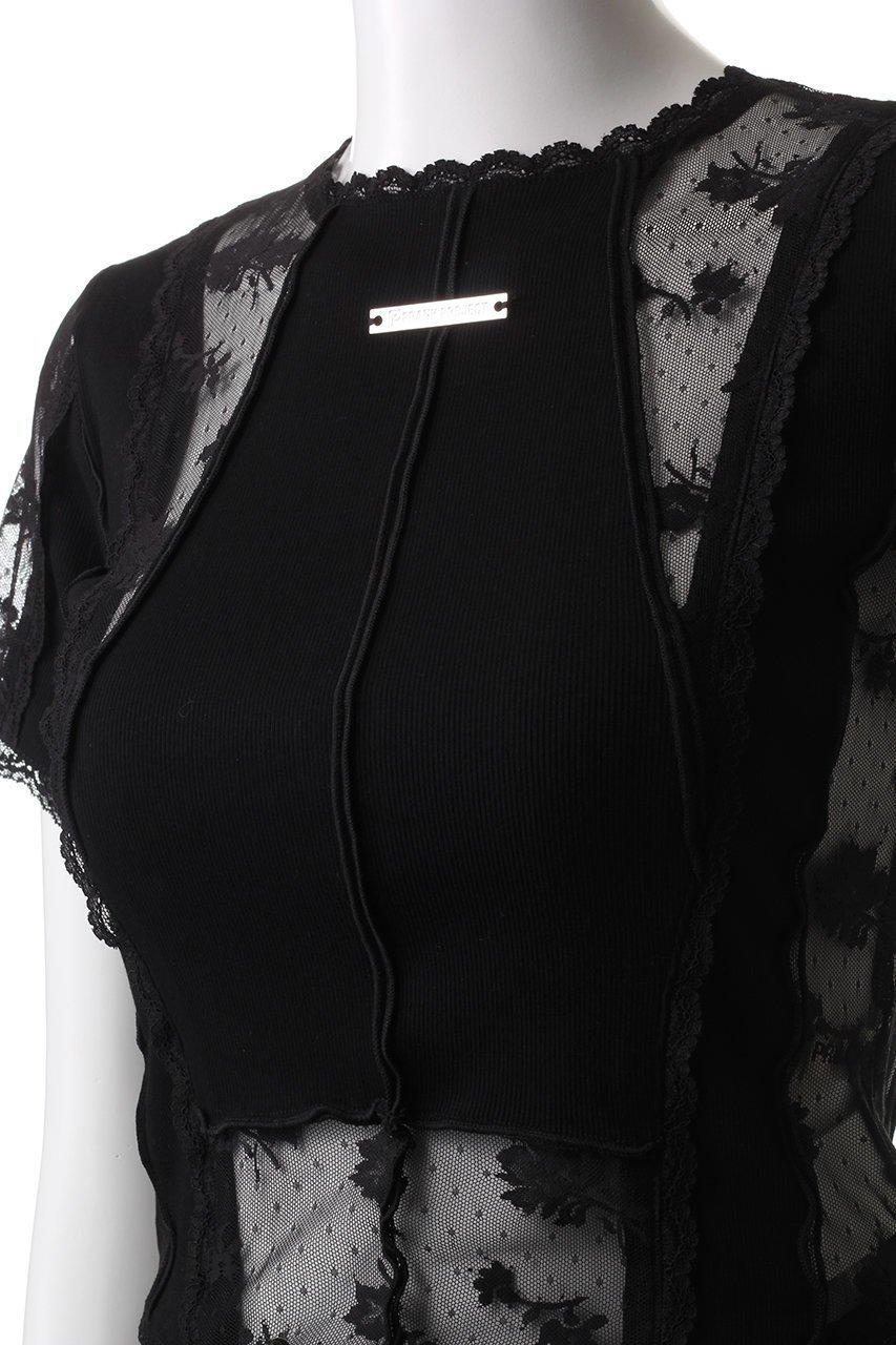 【プランク プロジェクト/PRANK PROJECT】のレース&リブトップ / Lace & Rib Top 人気、トレンドファッション・服の通販 founy(ファニー) 　ファッション　Fashion　レディースファッション　Fashion for Women　トップス・カットソー　Cut & Sew Tops　シャツ・ブラウス・オフィスカジュアル　Elegant Blouses & Button-Ups　ロングTシャツ・Tシャツ　Longline T-Shirts & Tees　カットソー・ベーシックTシャツ　Cut-and-Sewn Tops / Stretch Tees & Basics　インナー　Innerwear　コンパクト　Compact, Small Size　ショート　Short, Short Length　ストレッチ　Stretch, Stretchy Fabric　スリーブ　Sleeve, Long Sleeve / Short Sleeve　トリミング　Trimming, Decorative Edge　ドッキング　Docking, Mixed Material　レース　Lace, Lace Fabric　切替　Switching, Contrast Panel　other-5|ID: prp329100004928123 ipo3291000000036980116