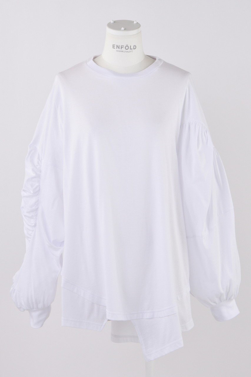 【エンフォルド/ENFOLD】のソフト天竺 ギャザーモチーフロンT 人気、トレンドファッション・服の通販 founy(ファニー) 　ファッション　Fashion　レディースファッション　Fashion for Women　トップス・カットソー　Cut & Sew Tops　シャツ・ブラウス・オフィスカジュアル　Elegant Blouses & Button-Ups　ロングTシャツ・Tシャツ　Longline T-Shirts & Tees　カットソー・ベーシックTシャツ　Cut-and-Sewn Tops / Stretch Tees & Basics　インナー　Innerwear　ギャザー　Gathered, Ruffled　スリーブ　Sleeve, Long Sleeve / Short Sleeve　ベスト　Vest, Waistcoat　モチーフ　Motif, Design Theme　ロング　Long, Long-Length　 other-1|ID: prp329100004928152 ipo3291000000036980389