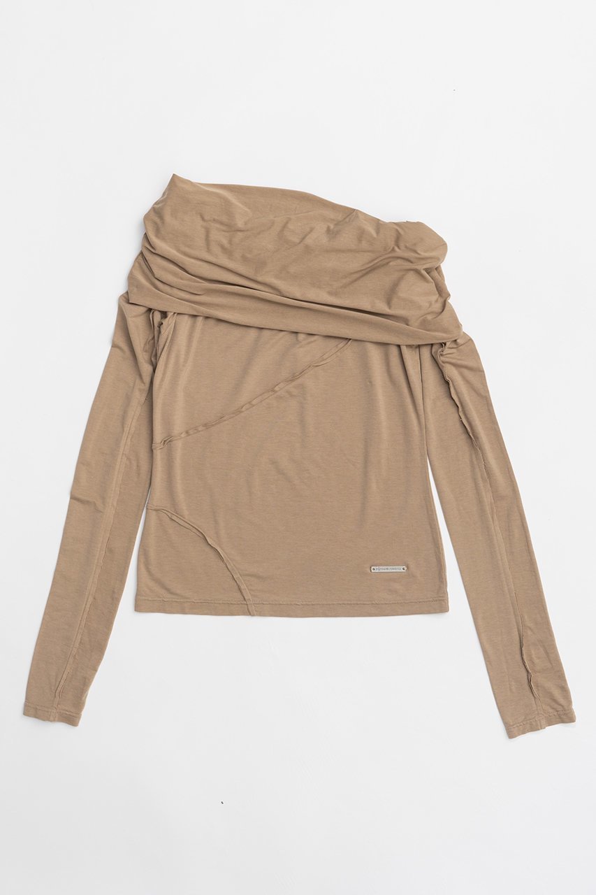 【プランク プロジェクト/PRANK PROJECT】のアウトシームドレープトップ / Out Seam Drape Top インテリア・キッズ・メンズ・レディースファッション・服の通販 founy(ファニー) 　ファッション　Fashion　レディースファッション　Fashion for Women　トップス・カットソー　Cut & Sew Tops　シャツ・ブラウス・オフィスカジュアル　Elegant Blouses & Button-Ups　ロングTシャツ・Tシャツ　Longline T-Shirts & Tees　カットソー・ベーシックTシャツ　Cut-and-Sewn Tops / Stretch Tees & Basics　おすすめ　Recommended / Our Picks　とろみ　Fluid, Flowy Fabric　なめらか　Smooth, Silky Texture　カットソー　Cut and Sewn Top　スラックス　Slacks, Dress Pants　スリーブ　Sleeve, Long Sleeve / Short Sleeve　セットアップ　Set-Up, Coordinated Outfit　ルーズ　Loose, Oversized　ロング　Long, Long-Length　BGE(ベージュ)|ID: prp329100004928489 ipo3291000000036983391