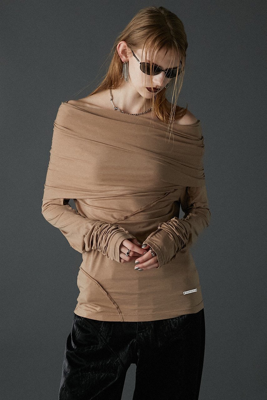 【プランク プロジェクト/PRANK PROJECT】のアウトシームドレープトップ / Out Seam Drape Top 人気、トレンドファッション・服の通販 founy(ファニー) 　ファッション　Fashion　レディースファッション　Fashion for Women　トップス・カットソー　Cut & Sew Tops　シャツ・ブラウス・オフィスカジュアル　Elegant Blouses & Button-Ups　ロングTシャツ・Tシャツ　Longline T-Shirts & Tees　カットソー・ベーシックTシャツ　Cut-and-Sewn Tops / Stretch Tees & Basics　おすすめ　Recommended / Our Picks　とろみ　Fluid, Flowy Fabric　なめらか　Smooth, Silky Texture　カットソー　Cut and Sewn Top　スラックス　Slacks, Dress Pants　スリーブ　Sleeve, Long Sleeve / Short Sleeve　セットアップ　Set-Up, Coordinated Outfit　ルーズ　Loose, Oversized　ロング　Long, Long-Length　other-4|ID: prp329100004928489 ipo3291000000036983397