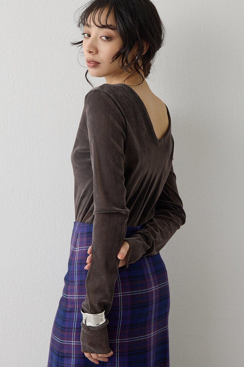 【ウィムガゼット/Whim Gazette】のフロッキーバックシャンカットソー インテリア・キッズ・メンズ・レディースファッション・服の通販 founy(ファニー) 　ファッション　Fashion　レディースファッション　Fashion for Women　トップス・カットソー　Cut & Sew Tops　シャツ・ブラウス・オフィスカジュアル　Elegant Blouses & Button-Ups　ロングTシャツ・Tシャツ　Longline T-Shirts & Tees　カットソー・ベーシックTシャツ　Cut-and-Sewn Tops / Stretch Tees & Basics　インナー　Innerwear　カッティング　Cutting Detail　ジャケット　Jacket, Outerwear　スリーブ　Sleeve, Long Sleeve / Short Sleeve　チュール　Tulip, Tulip Motif　人気　Popular, Best Seller　フェミニン　Feminine, Girly　プリント　Print, Printed Pattern　ロング　Long, Long-Length　エレガント 上品　Elegant　チャコールグレー|ID: prp329100004928529 ipo3291000000036983738