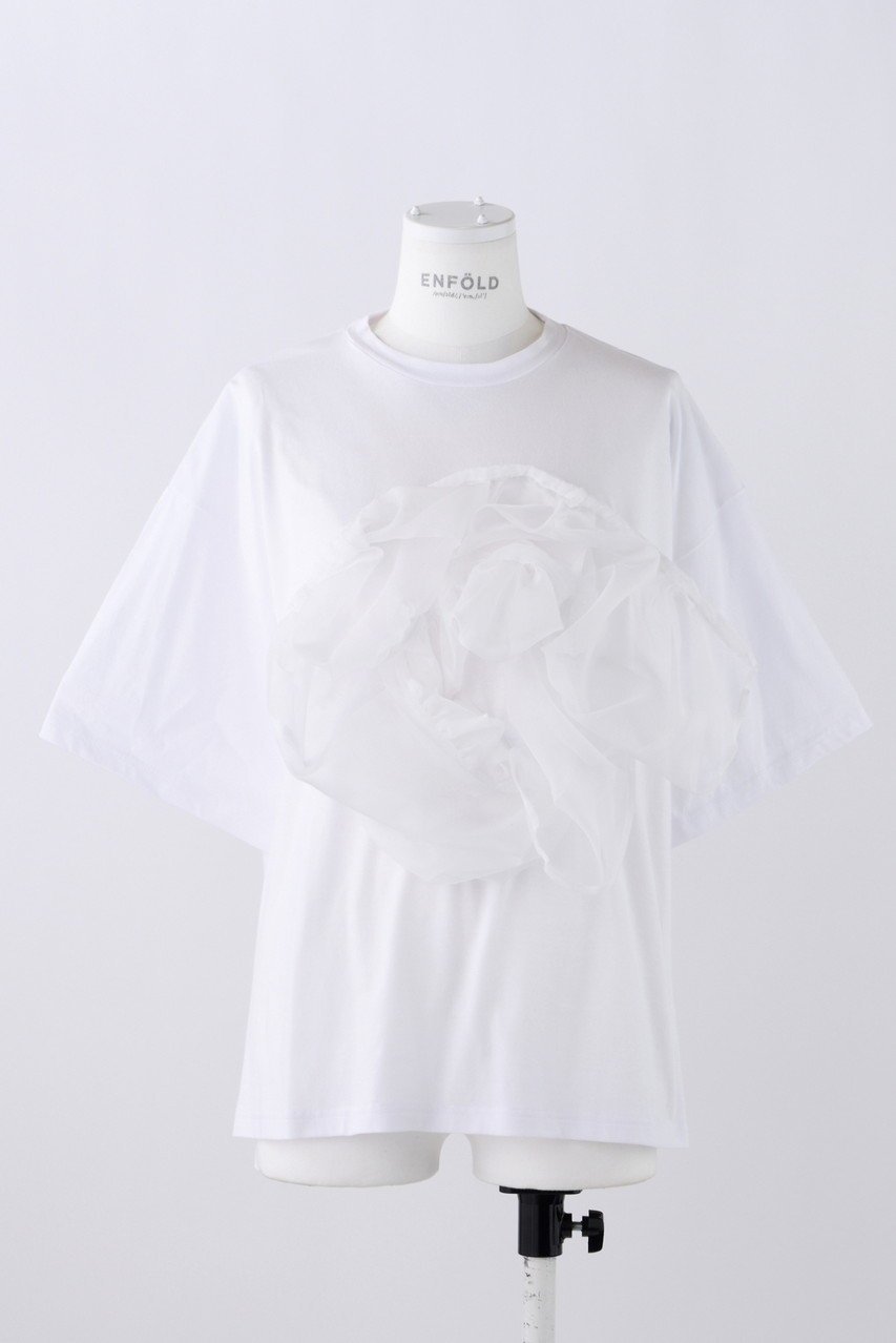 【エンフォルド/ENFOLD】のRoyal Organic オーガンジー T/SH Tシャツ 人気、トレンドファッション・服の通販 founy(ファニー) 　ファッション　Fashion　レディースファッション　Fashion for Women　トップス・カットソー　Cut & Sew Tops　シャツ・ブラウス・オフィスカジュアル　Elegant Blouses & Button-Ups　ロングTシャツ・Tシャツ　Longline T-Shirts & Tees　カットソー・ベーシックTシャツ　Cut-and-Sewn Tops / Stretch Tees & Basics　オーガンジー　Organza Fabric　ギャザー　Gathered, Ruffled　ショート　Short, Short Length　スリーブ　Sleeve, Long Sleeve / Short Sleeve　ティアード　Tiered, Tiered Style　モチーフ　Motif, Design Theme　 other-1|ID: prp329100004928563 ipo3291000000036984069