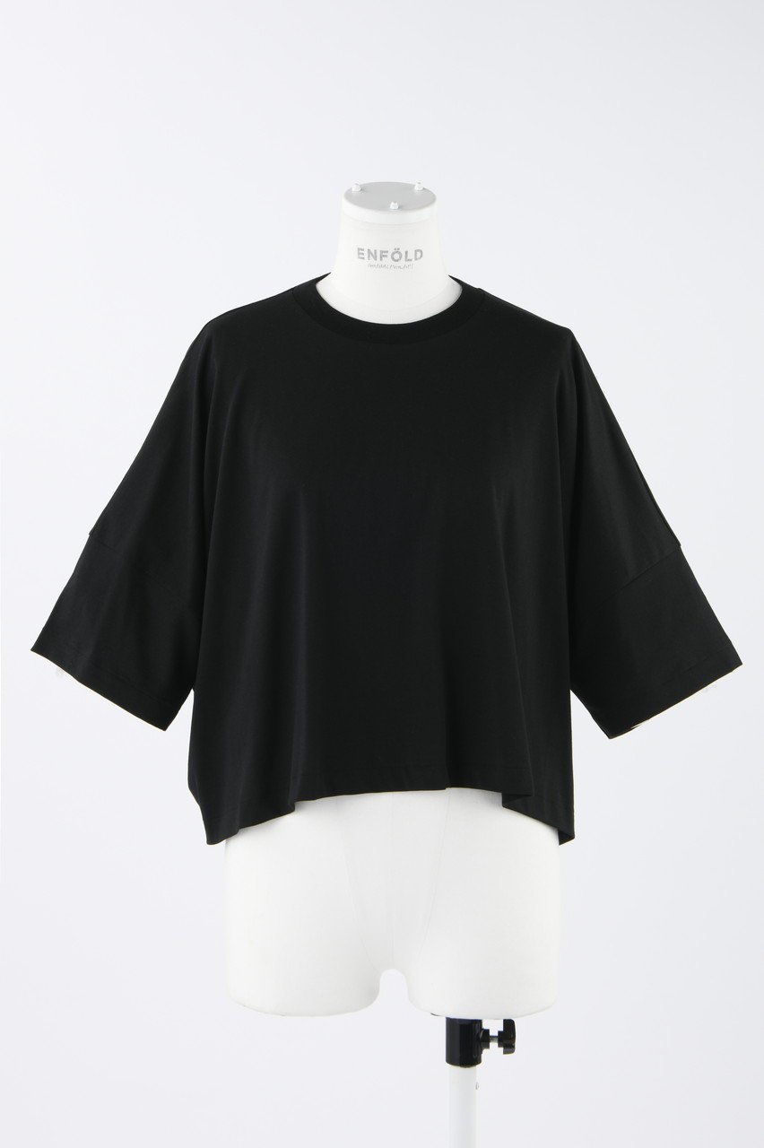 【エンフォルド/ENFOLD】のハイゲージスビン天竺 ワイドクロップド T/SH Tシャツ インテリア・キッズ・メンズ・レディースファッション・服の通販 founy(ファニー) 　ファッション　Fashion　レディースファッション　Fashion for Women　トップス・カットソー　Cut & Sew Tops　シャツ・ブラウス・オフィスカジュアル　Elegant Blouses & Button-Ups　ロングTシャツ・Tシャツ　Longline T-Shirts & Tees　カットソー・ベーシックTシャツ　Cut-and-Sewn Tops / Stretch Tees & Basics　クロップド　Cropped, Short Length　ショート　Short, Short Length　スリーブ　Sleeve, Long Sleeve / Short Sleeve　バランス　Balance, Style Balance　ワイド　Wide, Wide Fit　エレガント 上品　Elegant　ブラック|ID: prp329100004928720 ipo3291000000036986174