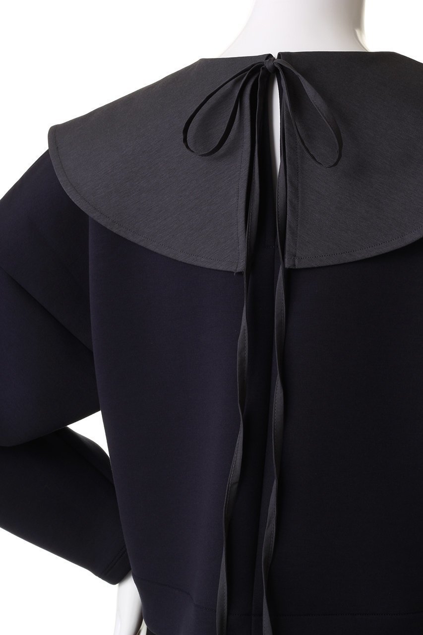 【ランバン オン ブルー/LANVIN en Bleu】のビックカラークロップドカットソー 人気、トレンドファッション・服の通販 founy(ファニー) 　ファッション　Fashion　レディースファッション　Fashion for Women　トップス・カットソー　Cut & Sew Tops　シャツ・ブラウス・オフィスカジュアル　Elegant Blouses & Button-Ups　ロングTシャツ・Tシャツ　Longline T-Shirts & Tees　カットソー・ベーシックTシャツ　Cut-and-Sewn Tops / Stretch Tees & Basics　カットソー　Cut and Sewn Top　クロップド　Cropped, Short Length　スリット　Slit, Slit Detail　スリーブ　Sleeve, Long Sleeve / Short Sleeve　トレンド　Trend, Trending Now　リボン　Ribbon, Bow　ロング　Long, Long-Length　other-5|ID: prp329100004928907 ipo3291000000036988698