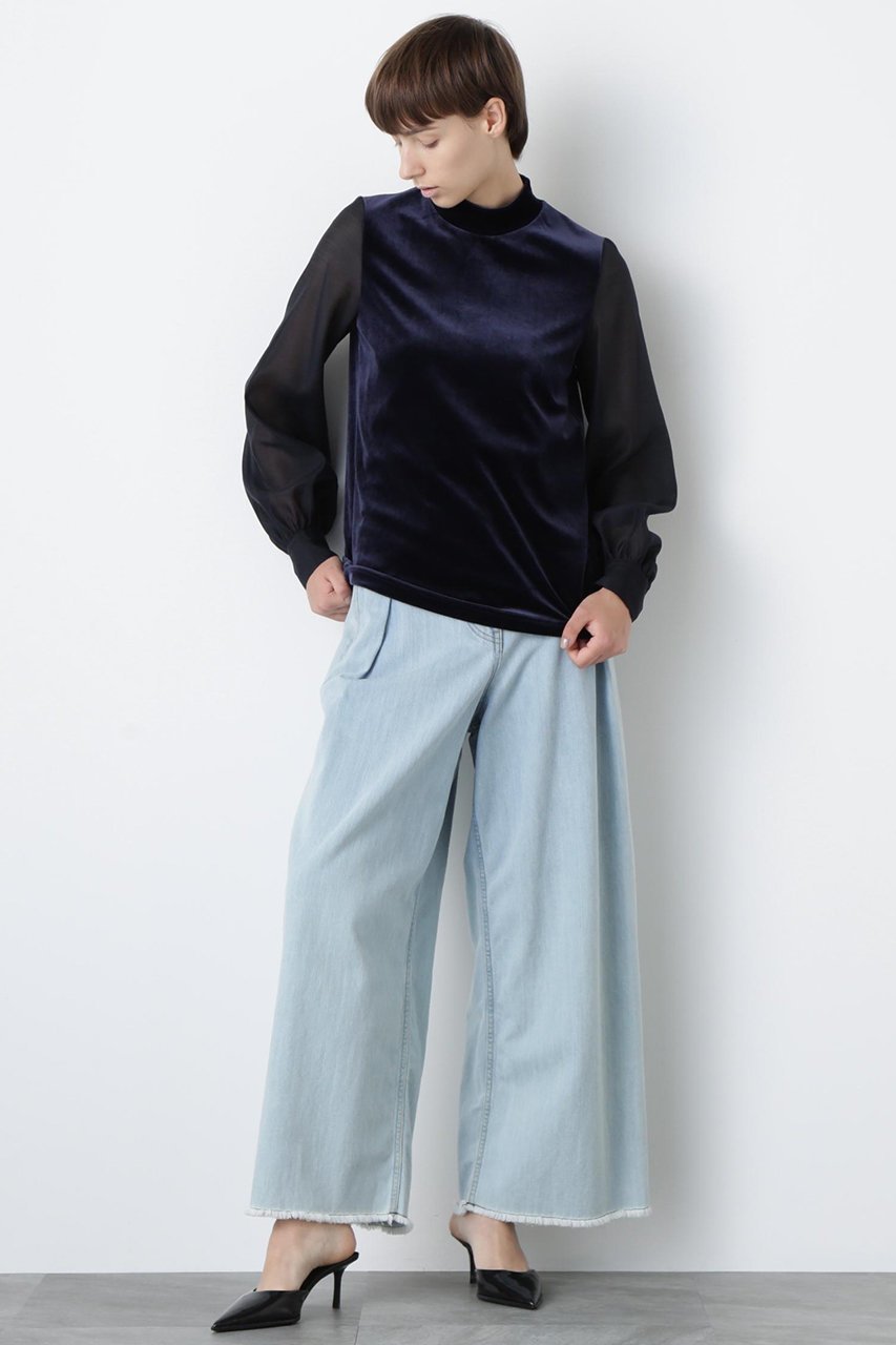 【ヒューエルミュージアム/hueLe Museum】の【STUMBLY】Velour Organdy Pullover 人気、トレンドファッション・服の通販 founy(ファニー) 　ファッション　Fashion　レディースファッション　Fashion for Women　トップス・カットソー　Cut & Sew Tops　シャツ・ブラウス・オフィスカジュアル　Elegant Blouses & Button-Ups　ロングTシャツ・Tシャツ　Longline T-Shirts & Tees　カジュアルプルオーバー・ニットトップス　Pullovers & Knit Tops / Casual Pullovers　カットソー・ベーシックTシャツ　Cut-and-Sewn Tops / Stretch Tees & Basics　ベロアトップス　Velour Tops / Velvet-Look Items　オーガンジー　Organza Fabric　コンビ　Combo, Combination Style　スリーブ　Sleeve, Long Sleeve / Short Sleeve　ハイネック　High Neck, Mock Neck　ベロア　Velour, Soft Velvet　ロング　Long, Long-Length　other-3|ID: prp329100004929031 ipo3291000000036990330
