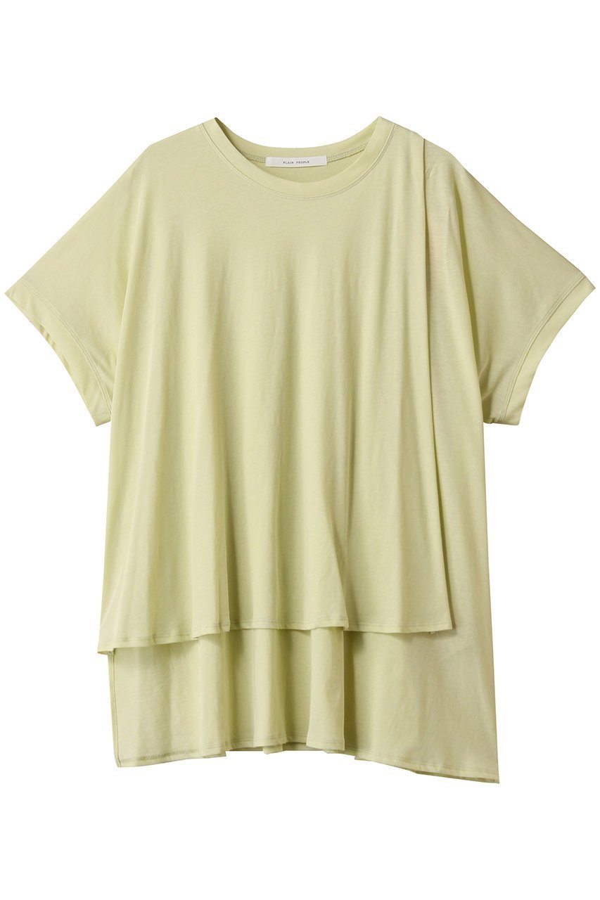 【プレインピープル/PLAIN PEOPLE】の超強撚天竺イレギュラーデザインTシャツ インテリア・キッズ・メンズ・レディースファッション・服の通販 founy(ファニー) 　ファッション　Fashion　レディースファッション　Fashion for Women　トップス・カットソー　Cut & Sew Tops　シャツ・ブラウス・オフィスカジュアル　Elegant Blouses & Button-Ups　ロングTシャツ・Tシャツ　Longline T-Shirts & Tees　カットソー・ベーシックTシャツ　Cut-and-Sewn Tops / Stretch Tees & Basics　イレギュラー　Irregular Design　ショート　Short, Short Length　スリーブ　Sleeve, Long Sleeve / Short Sleeve　ドレープ　Drape, Draping Fabric　無地　Plain, Solid Color　イエローグリーン|ID: prp329100004929086 ipo3291000000036990810