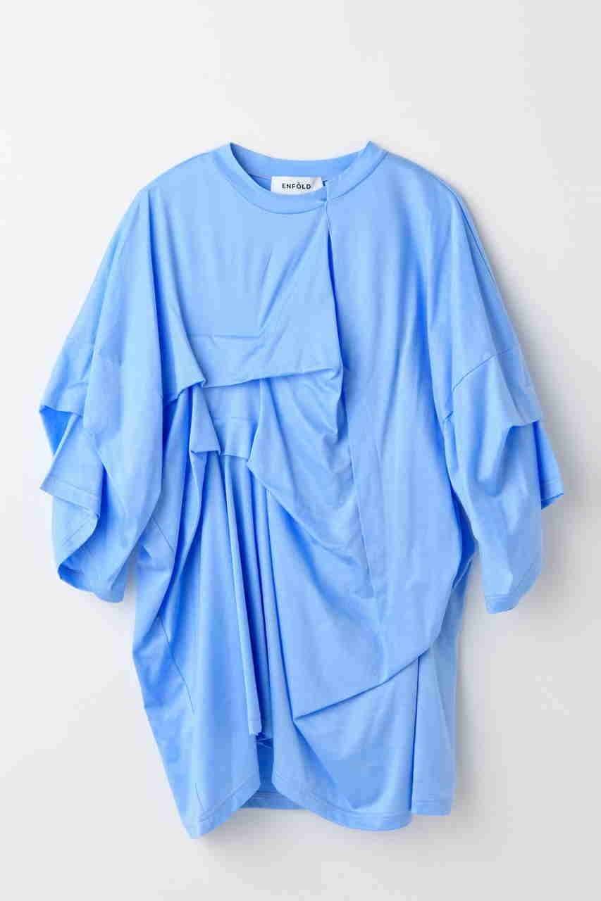 【エンフォルド/ENFOLD】のTUCK T-SHIRT/Tシャツ インテリア・キッズ・メンズ・レディースファッション・服の通販 founy(ファニー) 　ファッション　Fashion　レディースファッション　Fashion for Women　トップス・カットソー　Cut & Sew Tops　シャツ・ブラウス・オフィスカジュアル　Elegant Blouses & Button-Ups　ロングTシャツ・Tシャツ　Longline T-Shirts & Tees　カットソー・ベーシックTシャツ　Cut-and-Sewn Tops / Stretch Tees & Basics　カットソー　Cut and Sewn Top　ショート　Short, Short Length　シンプル　Simple, Minimal　スリーブ　Sleeve, Long Sleeve / Short Sleeve　ランダム　Random, Irregular　ライトブルー|ID: prp329100004929149 ipo3291000000036991386