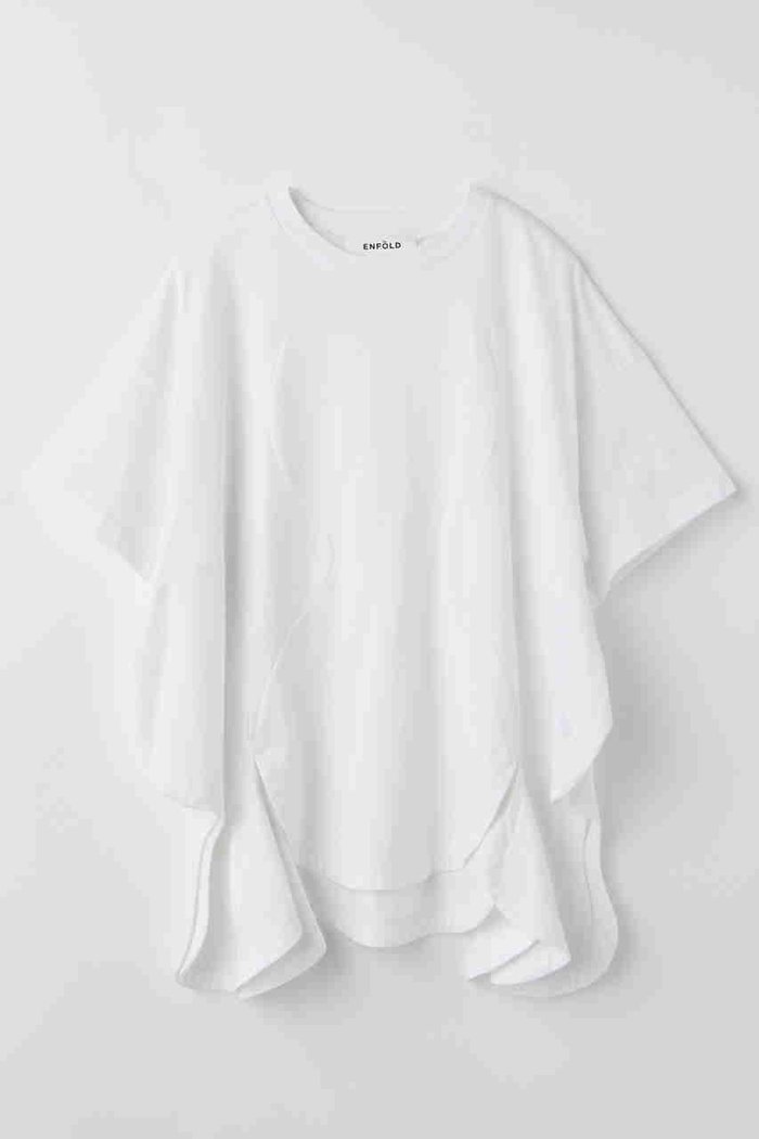 【エンフォルド/ENFOLD】のCURVE-SILHOUETTE T-SHIRT/Tシャツ インテリア・キッズ・メンズ・レディースファッション・服の通販 founy(ファウニー) https://founy.com/ ファッション Fashion レディースファッション Fashion for Women トップス・カットソー Cut & Sew Tops シャツ・ブラウス・オフィスカジュアル Elegant Blouses & Button-Ups ロングTシャツ・Tシャツ Longline T-Shirts & Tees カットソー・ベーシックTシャツ Cut-and-Sewn Tops / Stretch Tees & Basics ショート Short, Short Length スリーブ Sleeve, Long Sleeve / Short Sleeve フロント Front, Front Design ベスト Vest, Waistcoat 今季 This Season, Current Season |ID: prp329100004929150 ipo3291000000036991391