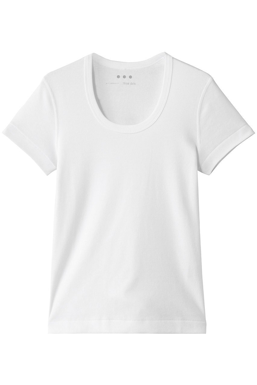 【エリオポール/heliopole】の【THREE DOTS】JESSICA ショートスリーブカットソー インテリア・キッズ・メンズ・レディースファッション・服の通販 founy(ファニー) 　ファッション　Fashion　レディースファッション　Fashion for Women　トップス・カットソー　Cut & Sew Tops　シャツ・ブラウス・オフィスカジュアル　Elegant Blouses & Button-Ups　ロングTシャツ・Tシャツ　Longline T-Shirts & Tees　カットソー・ベーシックTシャツ　Cut-and-Sewn Tops / Stretch Tees & Basics　インナー　Innerwear　カットソー　Cut and Sewn Top　ショート　Short, Short Length　スリーブ　Sleeve, Long Sleeve / Short Sleeve　ベーシック　Basic, Essential　ラウンド　Round, Round Neck　エレガント 上品　Elegant　半袖　Short Sleeve, Half Sleeve　ホワイト|ID: prp329100004929151 ipo3291000000036991401