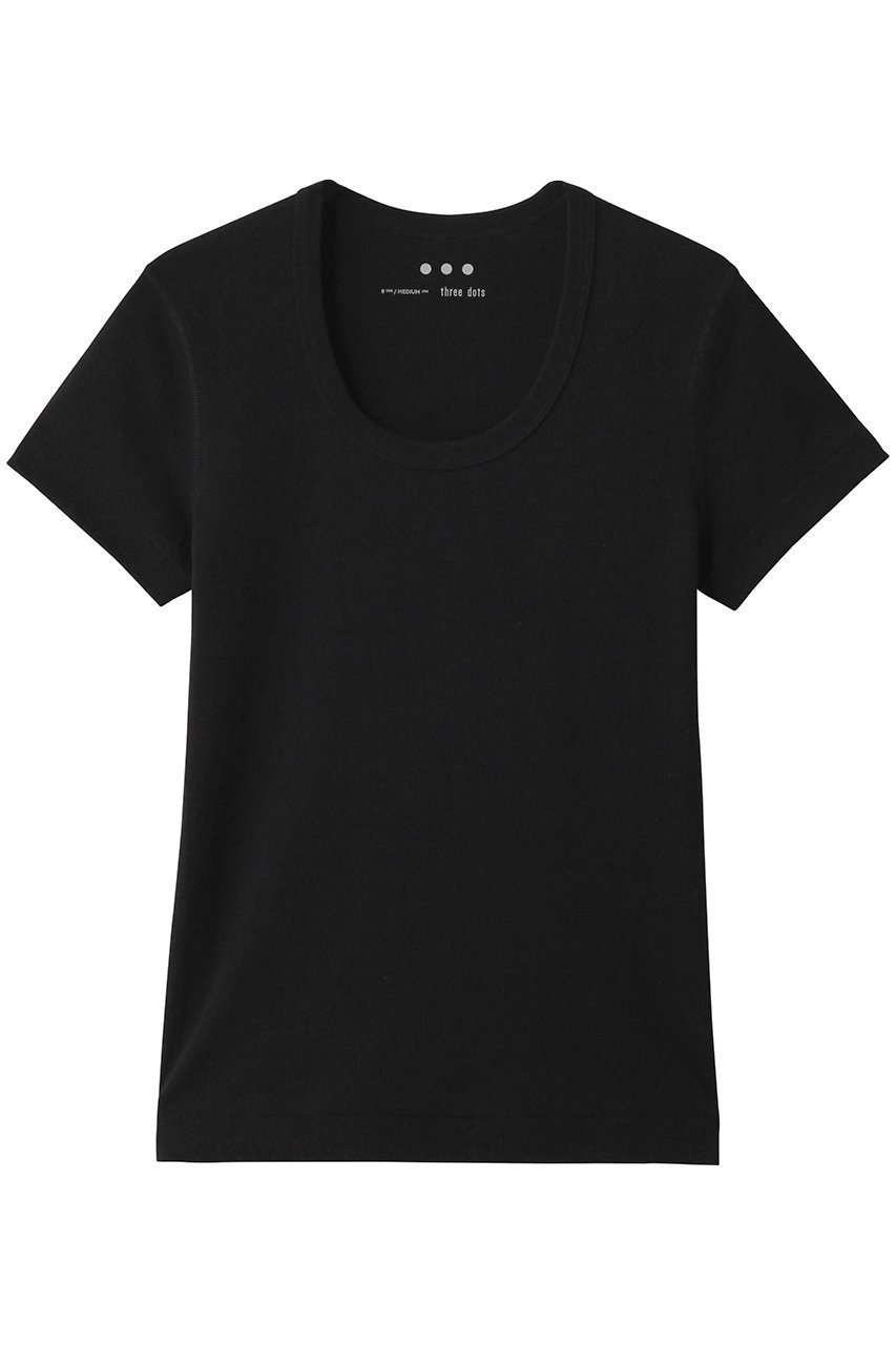 【エリオポール/heliopole】の【THREE DOTS】JESSICA ショートスリーブカットソー インテリア・キッズ・メンズ・レディースファッション・服の通販 founy(ファニー) 　ファッション　Fashion　レディースファッション　Fashion for Women　トップス・カットソー　Cut & Sew Tops　シャツ・ブラウス・オフィスカジュアル　Elegant Blouses & Button-Ups　ロングTシャツ・Tシャツ　Longline T-Shirts & Tees　カットソー・ベーシックTシャツ　Cut-and-Sewn Tops / Stretch Tees & Basics　インナー　Innerwear　カットソー　Cut and Sewn Top　ショート　Short, Short Length　スリーブ　Sleeve, Long Sleeve / Short Sleeve　ベーシック　Basic, Essential　ラウンド　Round, Round Neck　エレガント 上品　Elegant　半袖　Short Sleeve, Half Sleeve　ブラック|ID: prp329100004929151 ipo3291000000036991403
