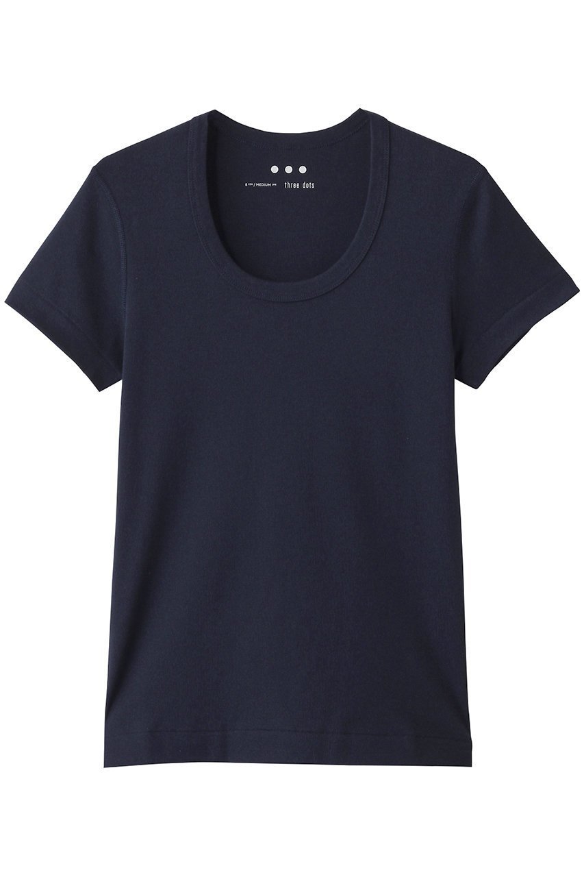 【エリオポール/heliopole】の【THREE DOTS】JESSICA ショートスリーブカットソー インテリア・キッズ・メンズ・レディースファッション・服の通販 founy(ファニー) 　ファッション　Fashion　レディースファッション　Fashion for Women　トップス・カットソー　Cut & Sew Tops　シャツ・ブラウス・オフィスカジュアル　Elegant Blouses & Button-Ups　ロングTシャツ・Tシャツ　Longline T-Shirts & Tees　カットソー・ベーシックTシャツ　Cut-and-Sewn Tops / Stretch Tees & Basics　インナー　Innerwear　カットソー　Cut and Sewn Top　ショート　Short, Short Length　スリーブ　Sleeve, Long Sleeve / Short Sleeve　ベーシック　Basic, Essential　ラウンド　Round, Round Neck　エレガント 上品　Elegant　半袖　Short Sleeve, Half Sleeve　ネイビー|ID: prp329100004929151 ipo3291000000036991410
