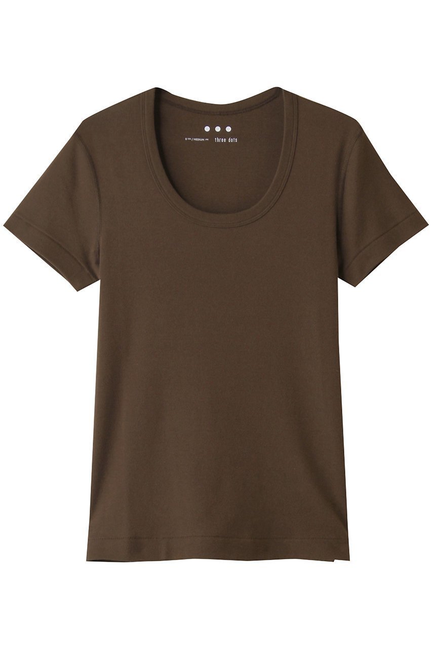 【エリオポール/heliopole】の【THREE DOTS】JESSICA ショートスリーブカットソー インテリア・キッズ・メンズ・レディースファッション・服の通販 founy(ファニー) 　ファッション　Fashion　レディースファッション　Fashion for Women　トップス・カットソー　Cut & Sew Tops　シャツ・ブラウス・オフィスカジュアル　Elegant Blouses & Button-Ups　ロングTシャツ・Tシャツ　Longline T-Shirts & Tees　カットソー・ベーシックTシャツ　Cut-and-Sewn Tops / Stretch Tees & Basics　インナー　Innerwear　カットソー　Cut and Sewn Top　ショート　Short, Short Length　スリーブ　Sleeve, Long Sleeve / Short Sleeve　ベーシック　Basic, Essential　ラウンド　Round, Round Neck　エレガント 上品　Elegant　半袖　Short Sleeve, Half Sleeve　ブラウン|ID: prp329100004929151 ipo3291000000036991414