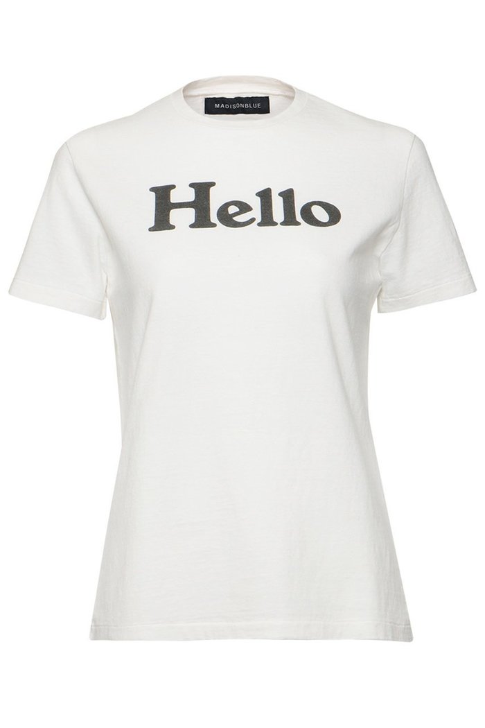 【マディソンブルー/MADISONBLUE】のHELLO TEE/HELLO Tシャツ インテリア・キッズ・メンズ・レディースファッション・服の通販 founy(ファウニー) https://founy.com/ ファッション Fashion レディースファッション Fashion for Women トップス・カットソー Cut & Sew Tops シャツ・ブラウス・オフィスカジュアル Elegant Blouses & Button-Ups ロングTシャツ・Tシャツ Longline T-Shirts & Tees カットソー・ベーシックTシャツ Cut-and-Sewn Tops / Stretch Tees & Basics インナー Innerwear ショート Short, Short Length ジャケット Jacket, Outerwear スリーブ Sleeve, Long Sleeve / Short Sleeve プリント Print, Printed Pattern 再入荷 Restock / Back in Stock 夏 Summer 春 Spring S/S・春夏 SS, Spring/Summer, Warm Season |ID: prp329100004929190 ipo3291000000036991724