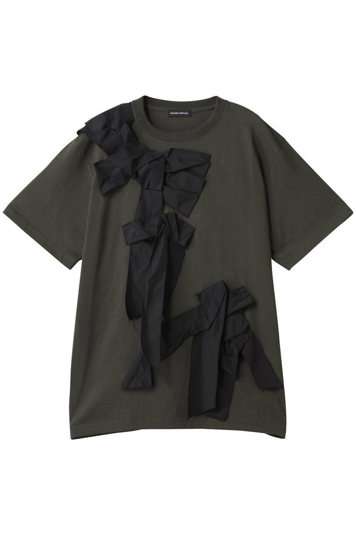【メゾンスペシャル/MAISON SPECIAL】のTwisted Ribbon Oversize T-shirt/ツイステッドリボンオーバーTシャツ インテリア・キッズ・メンズ・レディースファッション・服の通販 founy(ファウニー) https://founy.com/ ファッション Fashion レディースファッション Fashion for Women トップス・カットソー Cut & Sew Tops シャツ・ブラウス・オフィスカジュアル Elegant Blouses & Button-Ups ロングTシャツ・Tシャツ Longline T-Shirts & Tees カットソー・ベーシックTシャツ Cut-and-Sewn Tops / Stretch Tees & Basics ショート Short, Short Length シンプル Simple, Minimal スリーブ Sleeve, Long Sleeve / Short Sleeve タフタ Taffeta, Structured Fabric デニム Denim, Jeans Material フレア Flare, Flared モチーフ Motif, Design Theme リボン Ribbon, Bow おすすめ Recommended / Our Picks 夏 Summer |ID: prp329100004929220 ipo3291000000036992079