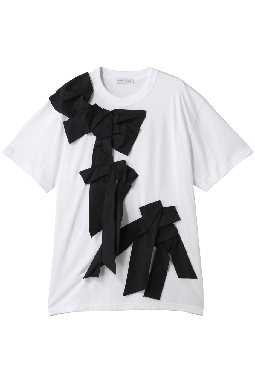 【メゾンスペシャル/MAISON SPECIAL】のTwisted Ribbon Oversize T-shirt/ツイステッドリボンオーバーTシャツ インテリア・キッズ・メンズ・レディースファッション・服の通販 founy(ファニー) 　ファッション　Fashion　レディースファッション　Fashion for Women　トップス・カットソー　Cut & Sew Tops　シャツ・ブラウス・オフィスカジュアル　Elegant Blouses & Button-Ups　ロングTシャツ・Tシャツ　Longline T-Shirts & Tees　カットソー・ベーシックTシャツ　Cut-and-Sewn Tops / Stretch Tees & Basics　ショート　Short, Short Length　シンプル　Simple, Minimal　スリーブ　Sleeve, Long Sleeve / Short Sleeve　タフタ　Taffeta, Structured Fabric　デニム　Denim, Jeans Material　フレア　Flare, Flared　モチーフ　Motif, Design Theme　リボン　Ribbon, Bow　おすすめ　Recommended / Our Picks　夏　Summer　WHT(ホワイト)|ID: prp329100004929220 ipo3291000000036992083