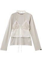 【プランク プロジェクト/PRANK PROJECT】のランジェリーコンビトップ / Lingerie Combi Top 人気、トレンドファッション・服の通販 founy(ファニー) ファッション Fashion レディースファッション Fashion for Women ワンピース Dresses トップス・カットソー Cut & Sew Tops コンビ Combo, Combination Style サテン Satin, Glossy Fabric スリーブ Sleeve, Long Sleeve / Short Sleeve ドッキング Docking, Mixed Material ランジェリー Lingerie, Intimate Wear レース Lace, Lace Fabric ロング Long, Long-Length thumbnail WHT(ホワイト)|ID: prp329100004929251 ipo3291000000036992349