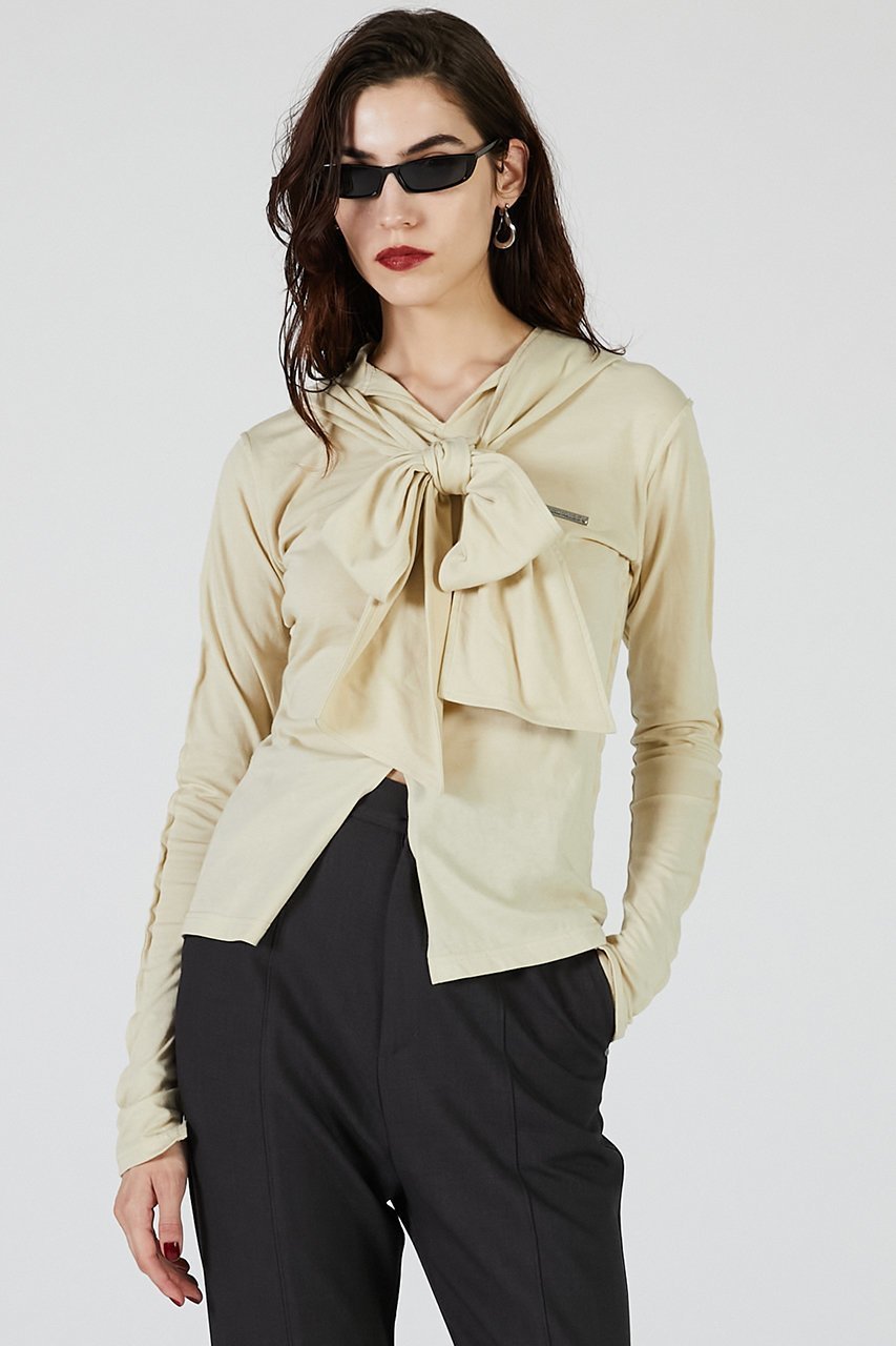 【プランク プロジェクト/PRANK PROJECT】のボウタイトップス / Bow Tie Tops 人気、トレンドファッション・服の通販 founy(ファニー) 　ファッション　Fashion　レディースファッション　Fashion for Women　トップス・カットソー　Cut & Sew Tops　シャツ・ブラウス・オフィスカジュアル　Elegant Blouses & Button-Ups　ロングTシャツ・Tシャツ　Longline T-Shirts & Tees　カットソー・ベーシックTシャツ　Cut-and-Sewn Tops / Stretch Tees & Basics　おすすめ　Recommended / Our Picks　カットソー　Cut and Sewn Top　ジャケット　Jacket, Outerwear　スリーブ　Sleeve, Long Sleeve / Short Sleeve　リボン　Ribbon, Bow　ロング　Long, Long-Length　other-8|ID: prp329100004929258 ipo3291000000036992442