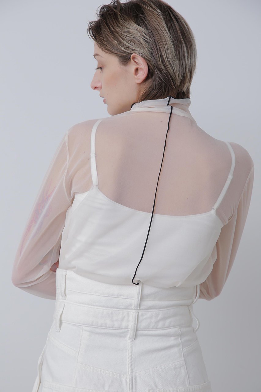 【ヒューエルミュージアム/hueLe Museum】の【STUMBLY】Sheer Jersey インテリア・キッズ・メンズ・レディースファッション・服の通販 founy(ファニー) 　ファッション　Fashion　レディースファッション　Fashion for Women　トップス・カットソー　Cut & Sew Tops　シャツ・ブラウス・オフィスカジュアル　Elegant Blouses & Button-Ups　ロングTシャツ・Tシャツ　Longline T-Shirts & Tees　カットソー・ベーシックTシャツ　Cut-and-Sewn Tops / Stretch Tees & Basics　カットソー　Cut and Sewn Top　シアー　Sheer, See-Through　スリーブ　Sleeve, Long Sleeve / Short Sleeve　センター　Center, Center Line　ハイネック　High Neck, Mock Neck　バランス　Balance, Style Balance　ロング　Long, Long-Length　ホワイト|ID: prp329100004929318 ipo3291000000036992878