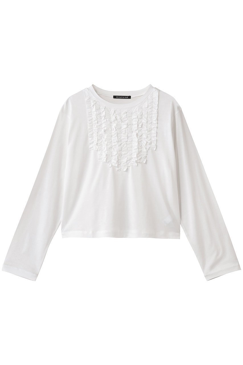 【ミズイロ インド/mizuiro ind】のフロントフリルプルオーバー 人気、トレンドファッション・服の通販 founy(ファニー) 　ファッション　Fashion　レディースファッション　Fashion for Women　トップス・カットソー　Cut & Sew Tops　シャツ・ブラウス・オフィスカジュアル　Elegant Blouses & Button-Ups　ロングTシャツ・Tシャツ　Longline T-Shirts & Tees　カジュアルプルオーバー・ニットトップス　Pullovers & Knit Tops / Casual Pullovers　カットソー・ベーシックTシャツ　Cut-and-Sewn Tops / Stretch Tees & Basics　おすすめ　Recommended / Our Picks　インナー　Innerwear　カットソー　Cut and Sewn Top　ジャケット　Jacket, Outerwear　ストレッチ　Stretch, Stretchy Fabric　スリーブ　Sleeve, Long Sleeve / Short Sleeve　フリル　Frill, Ruffle　フロント　Front, Front Design　ロング　Long, Long-Length　エレガント 上品　Elegant　 other-1|ID: prp329100004929395 ipo3291000000036993504