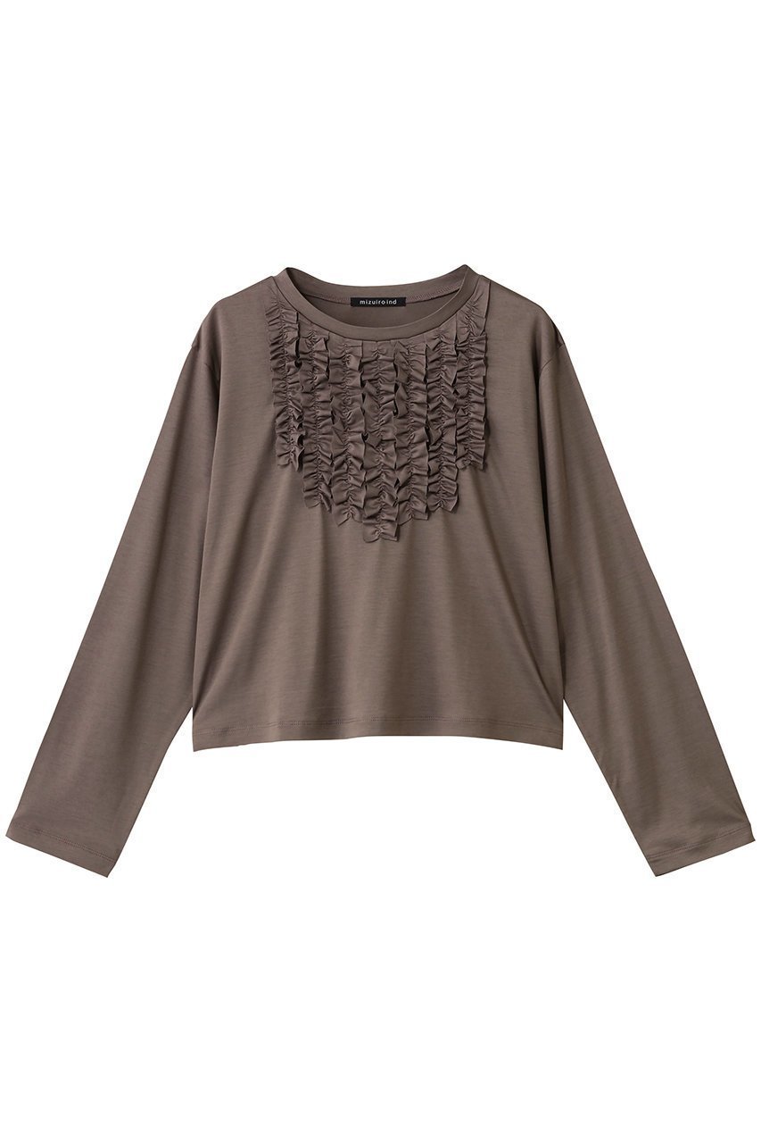 【ミズイロ インド/mizuiro ind】のフロントフリルプルオーバー インテリア・キッズ・メンズ・レディースファッション・服の通販 founy(ファニー) 　ファッション　Fashion　レディースファッション　Fashion for Women　トップス・カットソー　Cut & Sew Tops　シャツ・ブラウス・オフィスカジュアル　Elegant Blouses & Button-Ups　ロングTシャツ・Tシャツ　Longline T-Shirts & Tees　カジュアルプルオーバー・ニットトップス　Pullovers & Knit Tops / Casual Pullovers　カットソー・ベーシックTシャツ　Cut-and-Sewn Tops / Stretch Tees & Basics　おすすめ　Recommended / Our Picks　インナー　Innerwear　カットソー　Cut and Sewn Top　ジャケット　Jacket, Outerwear　ストレッチ　Stretch, Stretchy Fabric　スリーブ　Sleeve, Long Sleeve / Short Sleeve　フリル　Frill, Ruffle　フロント　Front, Front Design　ロング　Long, Long-Length　エレガント 上品　Elegant　beige|ID: prp329100004929395 ipo3291000000036993507