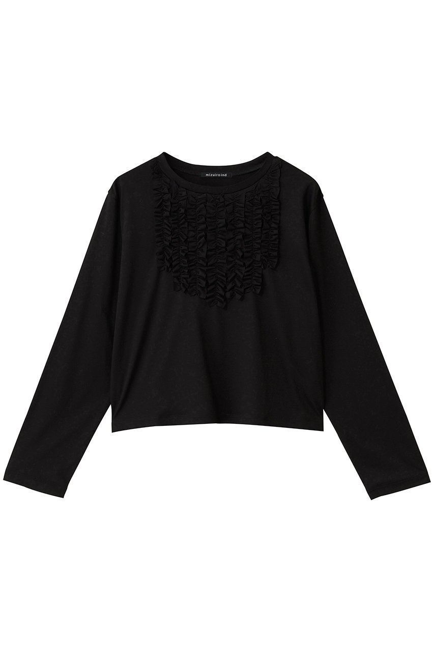 【ミズイロ インド/mizuiro ind】のフロントフリルプルオーバー インテリア・キッズ・メンズ・レディースファッション・服の通販 founy(ファニー) 　ファッション　Fashion　レディースファッション　Fashion for Women　トップス・カットソー　Cut & Sew Tops　シャツ・ブラウス・オフィスカジュアル　Elegant Blouses & Button-Ups　ロングTシャツ・Tシャツ　Longline T-Shirts & Tees　カジュアルプルオーバー・ニットトップス　Pullovers & Knit Tops / Casual Pullovers　カットソー・ベーシックTシャツ　Cut-and-Sewn Tops / Stretch Tees & Basics　おすすめ　Recommended / Our Picks　インナー　Innerwear　カットソー　Cut and Sewn Top　ジャケット　Jacket, Outerwear　ストレッチ　Stretch, Stretchy Fabric　スリーブ　Sleeve, Long Sleeve / Short Sleeve　フリル　Frill, Ruffle　フロント　Front, Front Design　ロング　Long, Long-Length　エレガント 上品　Elegant　black|ID: prp329100004929395 ipo3291000000036993511