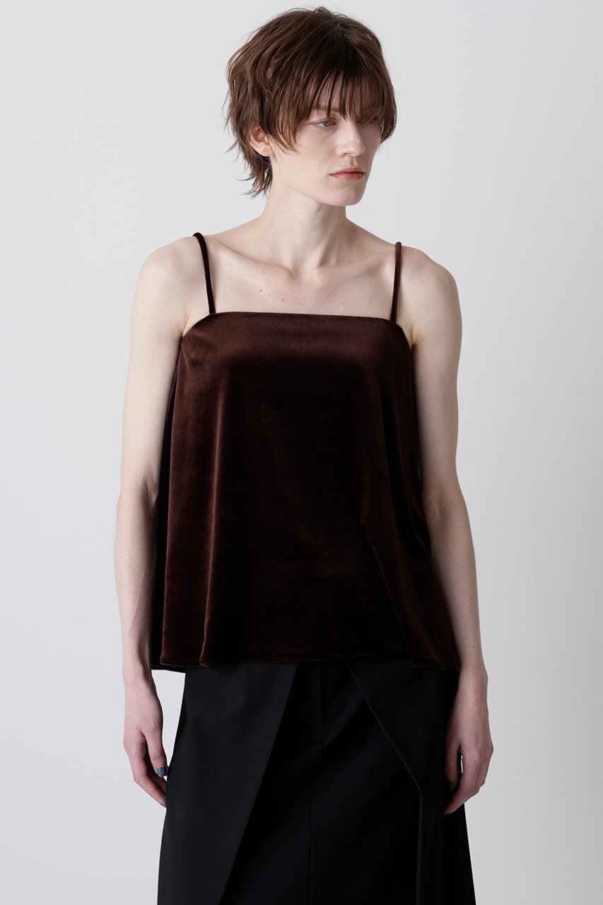 【ヒューエルミュージアム/hueLe Museum】の【hLM】カップ付きベロアキャミソール インテリア・キッズ・メンズ・レディースファッション・服の通販 founy(ファニー) 　ファッション　Fashion　レディースファッション　Fashion for Women　トップス・カットソー　Cut & Sew Tops　キャミソール&ノースリーブ　Camisoles & Sleeveless Tops　シャツ・ブラウス・オフィスカジュアル　Elegant Blouses & Button-Ups　ロングTシャツ・Tシャツ　Longline T-Shirts & Tees　カットソー・ベーシックTシャツ　Cut-and-Sewn Tops / Stretch Tees & Basics　ベロアトップス　Velour Tops / Velvet-Look Items　インナー　Innerwear　キャミソール　Camisole, Spaghetti Strap Top　ジャケット　Jacket, Outerwear　タンク　Tank Top, Sleeveless Top　ドレープ　Drape, Draping Fabric　フィット　Fit, Slim Fit　フレア　Flare, Flared　ベロア　Velour, Soft Velvet　A/W・秋冬　Autumn/Winter　ブラウン|ID: prp329100004929479 ipo3291000000036994224