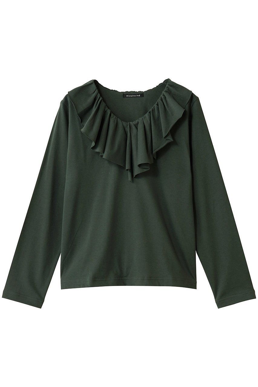 【ミズイロ インド/mizuiro ind】のフリルカラーロングスリーブプルオーバー インテリア・キッズ・メンズ・レディースファッション・服の通販 founy(ファニー) 　ファッション　Fashion　レディースファッション　Fashion for Women　トップス・カットソー　Cut & Sew Tops　シャツ・ブラウス・オフィスカジュアル　Elegant Blouses & Button-Ups　ロングTシャツ・Tシャツ　Longline T-Shirts & Tees　カジュアルプルオーバー・ニットトップス　Pullovers & Knit Tops / Casual Pullovers　カットソー・ベーシックTシャツ　Cut-and-Sewn Tops / Stretch Tees & Basics　カットソー　Cut and Sewn Top　ジャケット　Jacket, Outerwear　スリーブ　Sleeve, Long Sleeve / Short Sleeve　フリル　Frill, Ruffle　ロング　Long, Long-Length　green|ID: prp329100004929526 ipo3291000000036994627