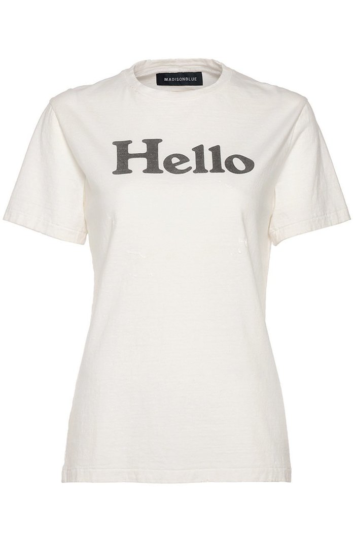 【マディソンブルー/MADISONBLUE】のVINTAGE HELLO TEE ヴィンテージHELLO Tシャツ インテリア・キッズ・メンズ・レディースファッション・服の通販 founy(ファウニー) https://founy.com/ ファッション Fashion レディースファッション Fashion for Women トップス・カットソー Cut & Sew Tops シャツ・ブラウス・オフィスカジュアル Elegant Blouses & Button-Ups ロングTシャツ・Tシャツ Longline T-Shirts & Tees カットソー・ベーシックTシャツ Cut-and-Sewn Tops / Stretch Tees & Basics ショート Short, Short Length スリーブ Sleeve, Long Sleeve / Short Sleeve ダメージ Distressed, Destroyed ハンド Hand, Handmade ヴィンテージ Vintage Style |ID: prp329100004929627 ipo3291000000036995602