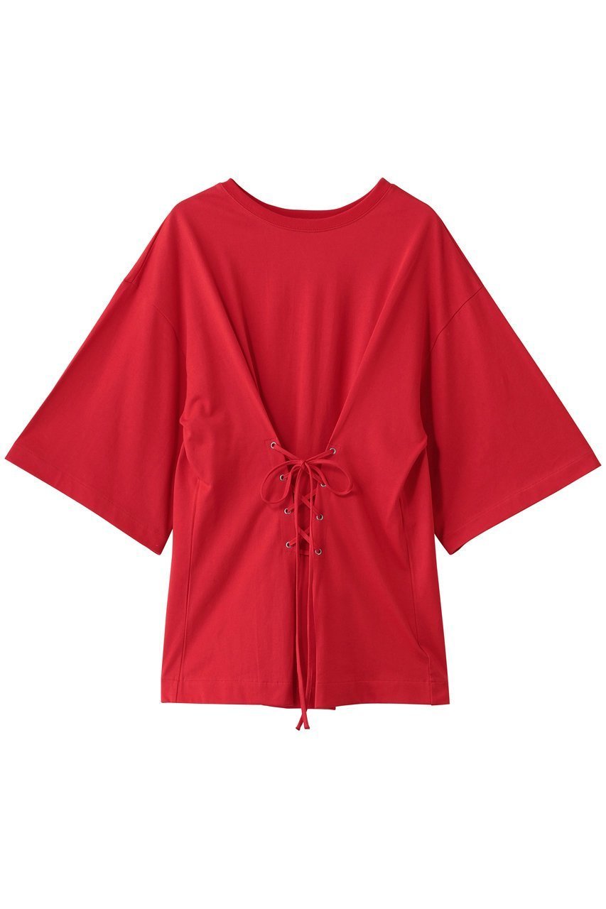 【アンクレイヴ/uncrave】のプレーンジャージー 2WAYレースアップトップス インテリア・キッズ・メンズ・レディースファッション・服の通販 founy(ファニー) 　ファッション　Fashion　レディースファッション　Fashion for Women　トップス・カットソー　Cut & Sew Tops　シャツ・ブラウス・オフィスカジュアル　Elegant Blouses & Button-Ups　ロングTシャツ・Tシャツ　Longline T-Shirts & Tees　カットソー・ベーシックTシャツ　Cut-and-Sewn Tops / Stretch Tees & Basics　ギャザー　Gathered, Ruffled　ショート　Short, Short Length　スリーブ　Sleeve, Long Sleeve / Short Sleeve　ドレープ　Drape, Draping Fabric　フィット　Fit, Slim Fit　ベーシック　Basic, Essential　レース　Lace, Lace Fabric　レッド|ID: prp329100004929639 ipo3291000000036995744