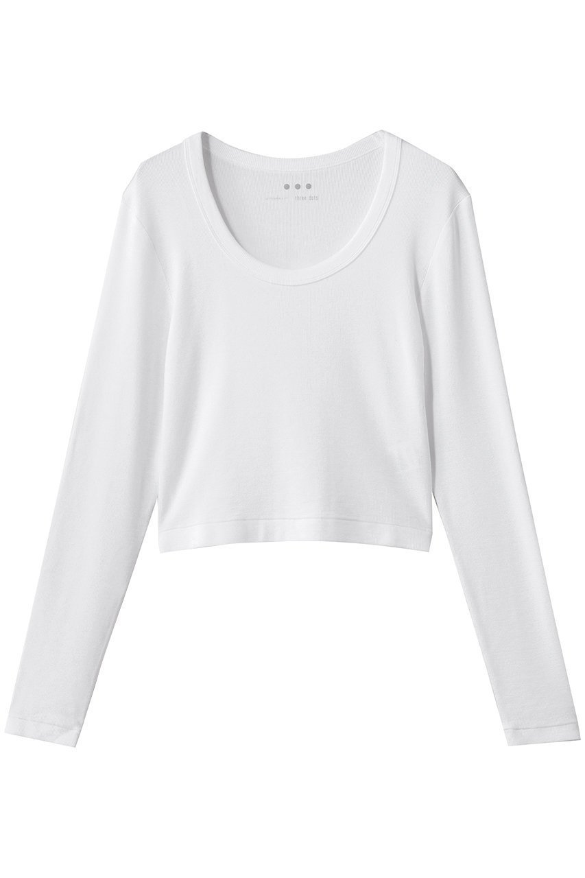 【スリー ドッツ/three dots】のレーヨンニットリブジャージー クロップドジェシカ インテリア・キッズ・メンズ・レディースファッション・服の通販 founy(ファニー) 　ファッション　Fashion　レディースファッション　Fashion for Women　トップス・カットソー　Cut & Sew Tops　ニット　Knit Tops & Sweaters　シャツ・ブラウス・オフィスカジュアル　Elegant Blouses & Button-Ups　ロングTシャツ・Tシャツ　Longline T-Shirts & Tees　カットソー・ベーシックTシャツ　Cut-and-Sewn Tops / Stretch Tees & Basics　おすすめ　Recommended / Our Picks　インナー　Innerwear　カットソー　Cut and Sewn Top　クロップド　Cropped, Short Length　シンプル　Simple, Minimal　スリーブ　Sleeve, Long Sleeve / Short Sleeve　デコルテ　Décolleté, Neckline　トレンド　Trend, Trending Now　バランス　Balance, Style Balance　リラックス　Relax, Relaxed Fit　ロング　Long, Long-Length　エレガント 上品　Elegant　定番　Standard, Basic Item　ホワイト|ID: prp329100004929751 ipo3291000000036996952
