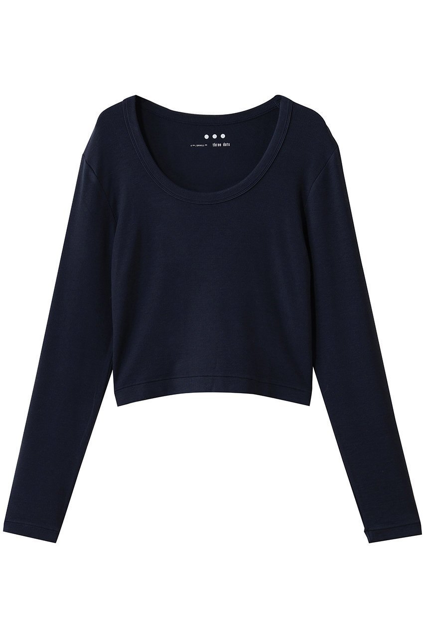 【スリー ドッツ/three dots】のレーヨンニットリブジャージー クロップドジェシカ インテリア・キッズ・メンズ・レディースファッション・服の通販 founy(ファニー) 　ファッション　Fashion　レディースファッション　Fashion for Women　トップス・カットソー　Cut & Sew Tops　ニット　Knit Tops & Sweaters　シャツ・ブラウス・オフィスカジュアル　Elegant Blouses & Button-Ups　ロングTシャツ・Tシャツ　Longline T-Shirts & Tees　カットソー・ベーシックTシャツ　Cut-and-Sewn Tops / Stretch Tees & Basics　おすすめ　Recommended / Our Picks　インナー　Innerwear　カットソー　Cut and Sewn Top　クロップド　Cropped, Short Length　シンプル　Simple, Minimal　スリーブ　Sleeve, Long Sleeve / Short Sleeve　デコルテ　Décolleté, Neckline　トレンド　Trend, Trending Now　バランス　Balance, Style Balance　リラックス　Relax, Relaxed Fit　ロング　Long, Long-Length　エレガント 上品　Elegant　定番　Standard, Basic Item　ネイビー|ID: prp329100004929751 ipo3291000000036996956
