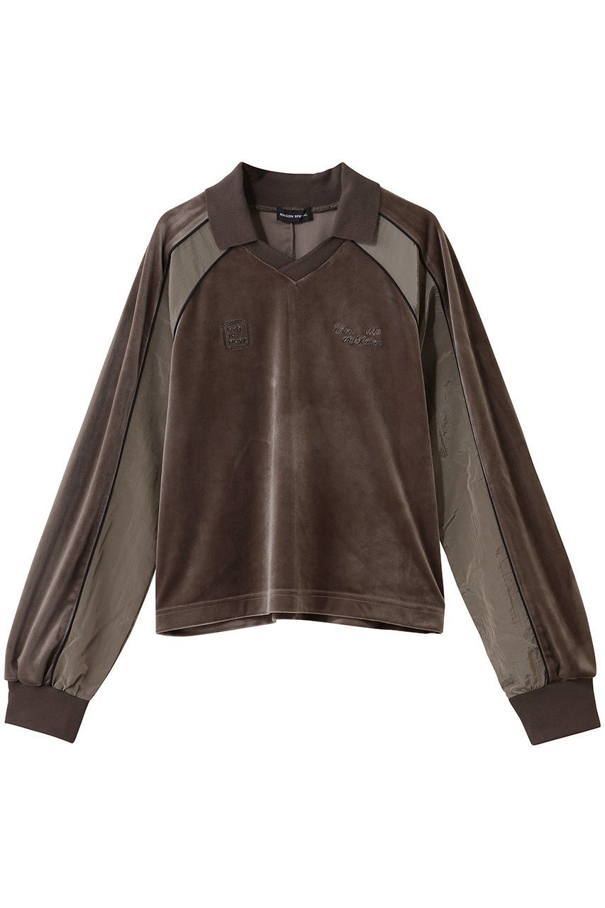 【メゾンスペシャル/MAISON SPECIAL】のVelour Combination Sporty Jersey Tops/ベロアコンビスポーティージャージトップス インテリア・キッズ・メンズ・レディースファッション・服の通販 founy(ファニー) 　ファッション　Fashion　レディースファッション　Fashion for Women　トップス・カットソー　Cut & Sew Tops　シャツ・ブラウス・オフィスカジュアル　Elegant Blouses & Button-Ups　ロングTシャツ・Tシャツ　Longline T-Shirts & Tees　カットソー・ベーシックTシャツ　Cut-and-Sewn Tops / Stretch Tees & Basics　ベロアトップス　Velour Tops / Velvet-Look Items　コンパクト　Compact, Small Size　スリーブ　Sleeve, Long Sleeve / Short Sleeve　ドッキング　Docking, Mixed Material　パイピング　Piping, Trim Design　ベロア　Velour, Soft Velvet　ロング　Long, Long-Length　BRN(ブラウン)|ID: prp329100004929795 ipo3291000000036997437